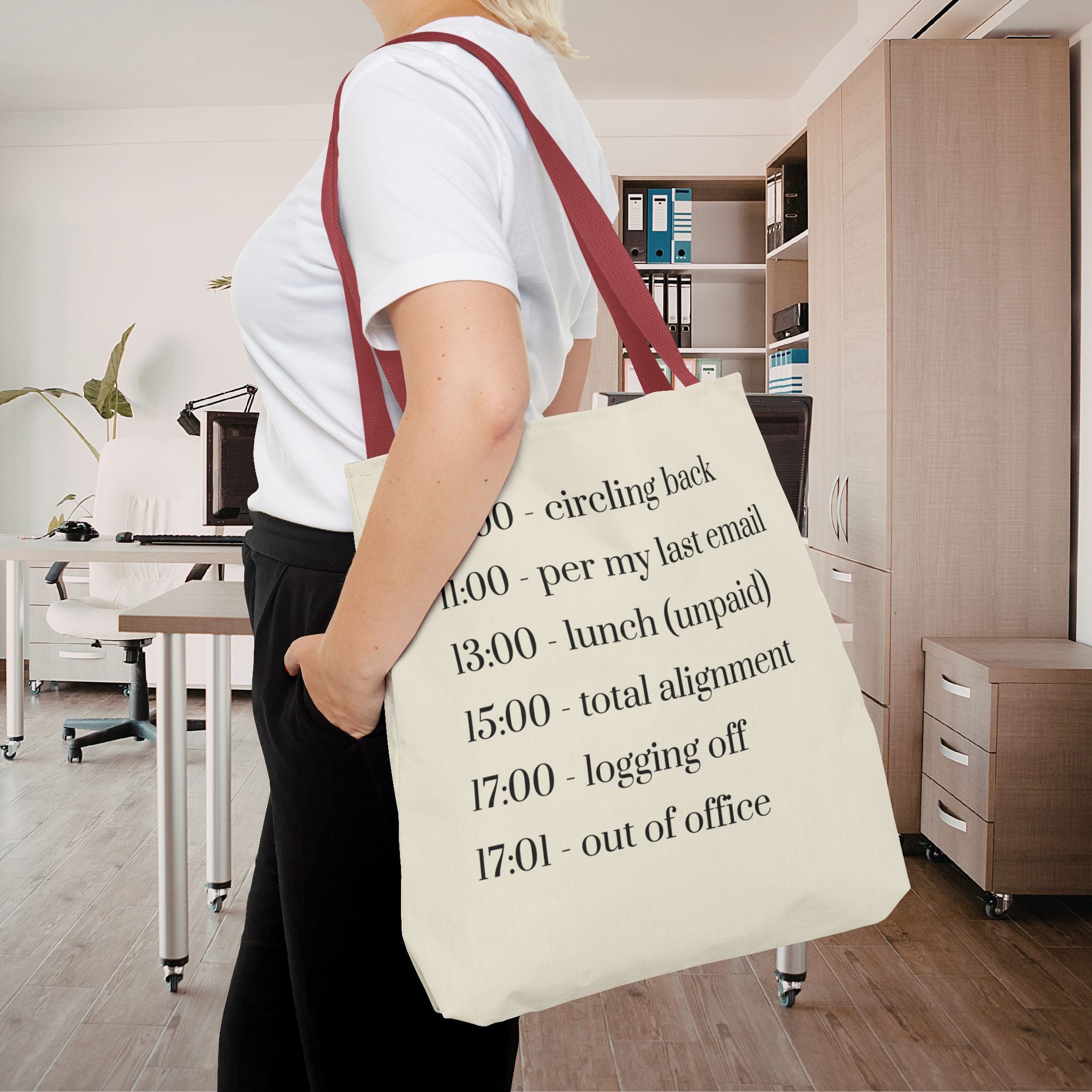 Minimalist Work Schedule Canvas Tote Bag | Sarcastic 17:01 Out of Office Commuter Bag
