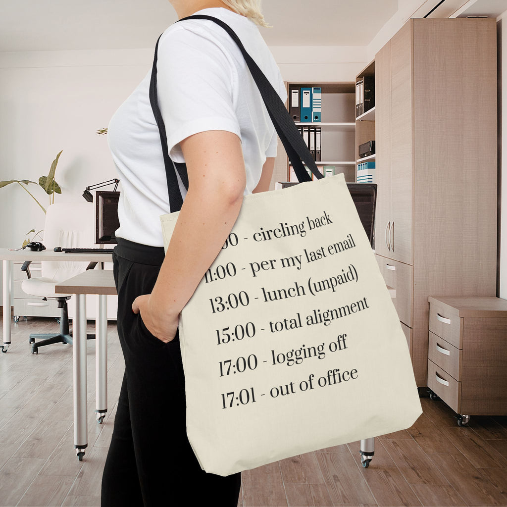 Minimalist Work Schedule Canvas Tote Bag | Sarcastic 17:01 Out of Office Commuter Bag
