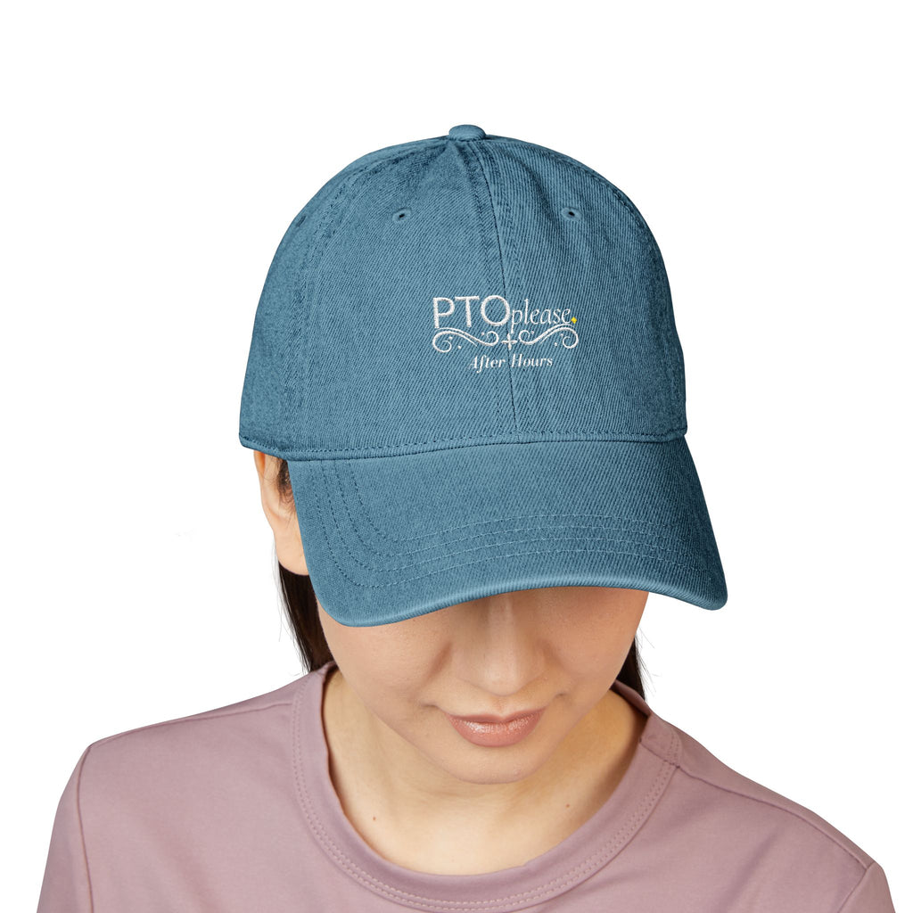 After Hours Out of Office Hat | Luxury Embroidered Denim Hat | Adjustable Baseball Cap for Corporate Burnout & Self Care Gift