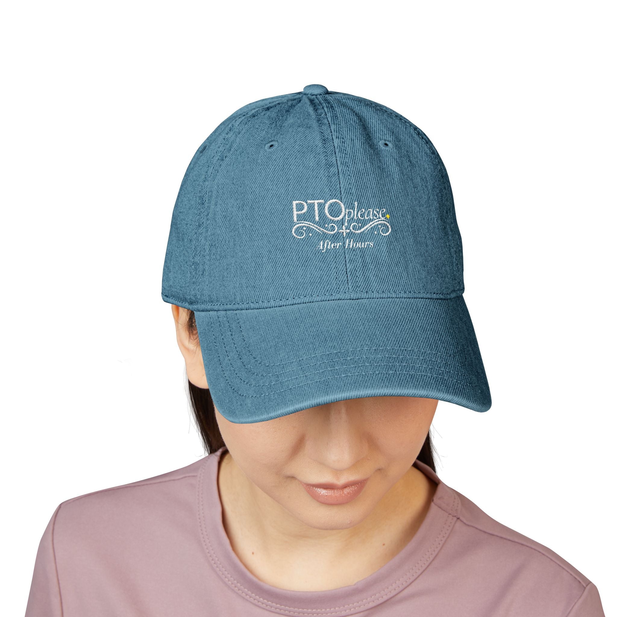 After Hours Out of Office Hat | Luxury Embroidered Denim Hat | Adjustable Baseball Cap for Corporate Burnout & Self Care Gift