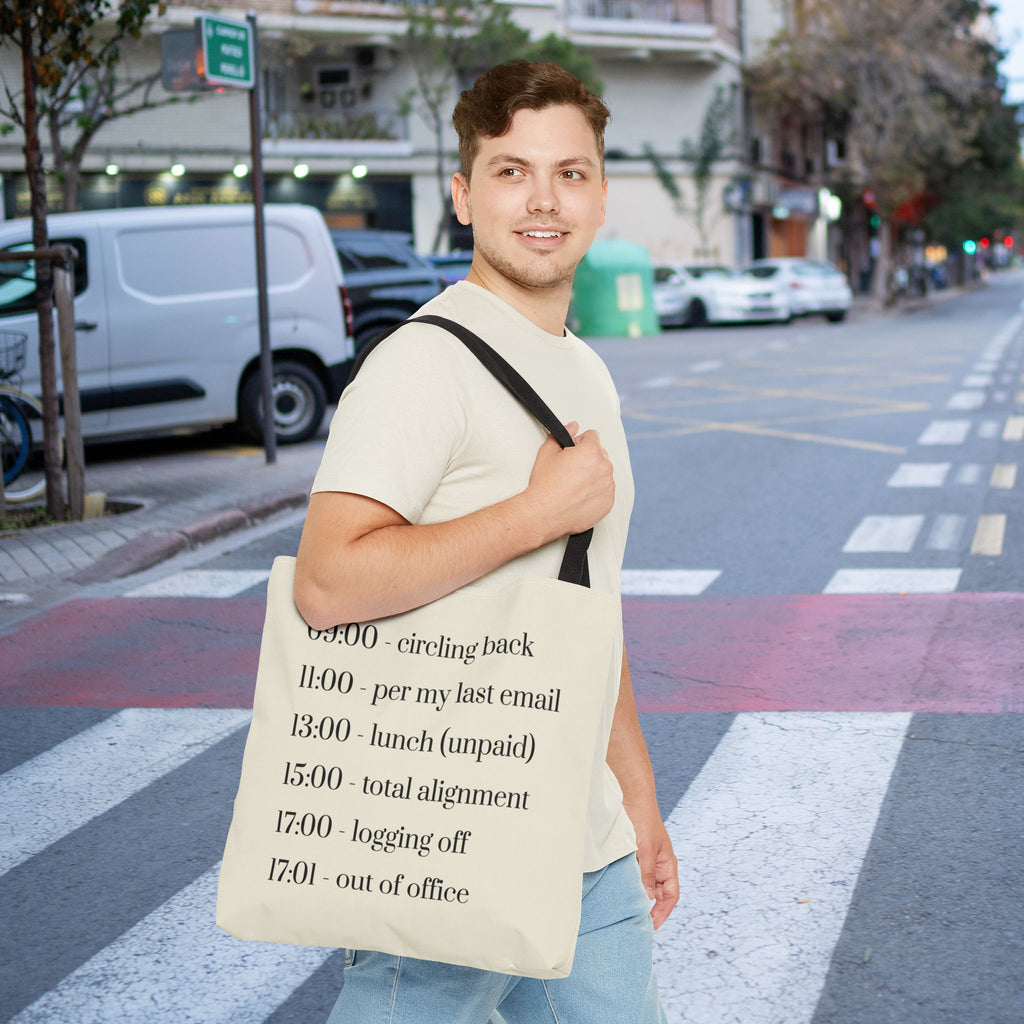 Minimalist Work Schedule Canvas Tote Bag | Sarcastic 17:01 Out of Office Commuter Bag