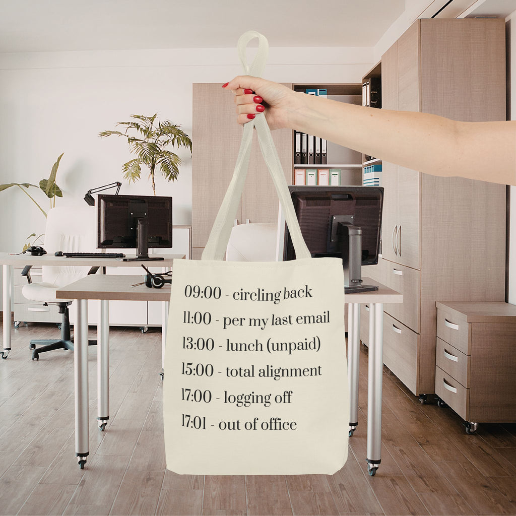 Minimalist Work Schedule Canvas Tote Bag | Sarcastic 17:01 Out of Office Commuter Bag
