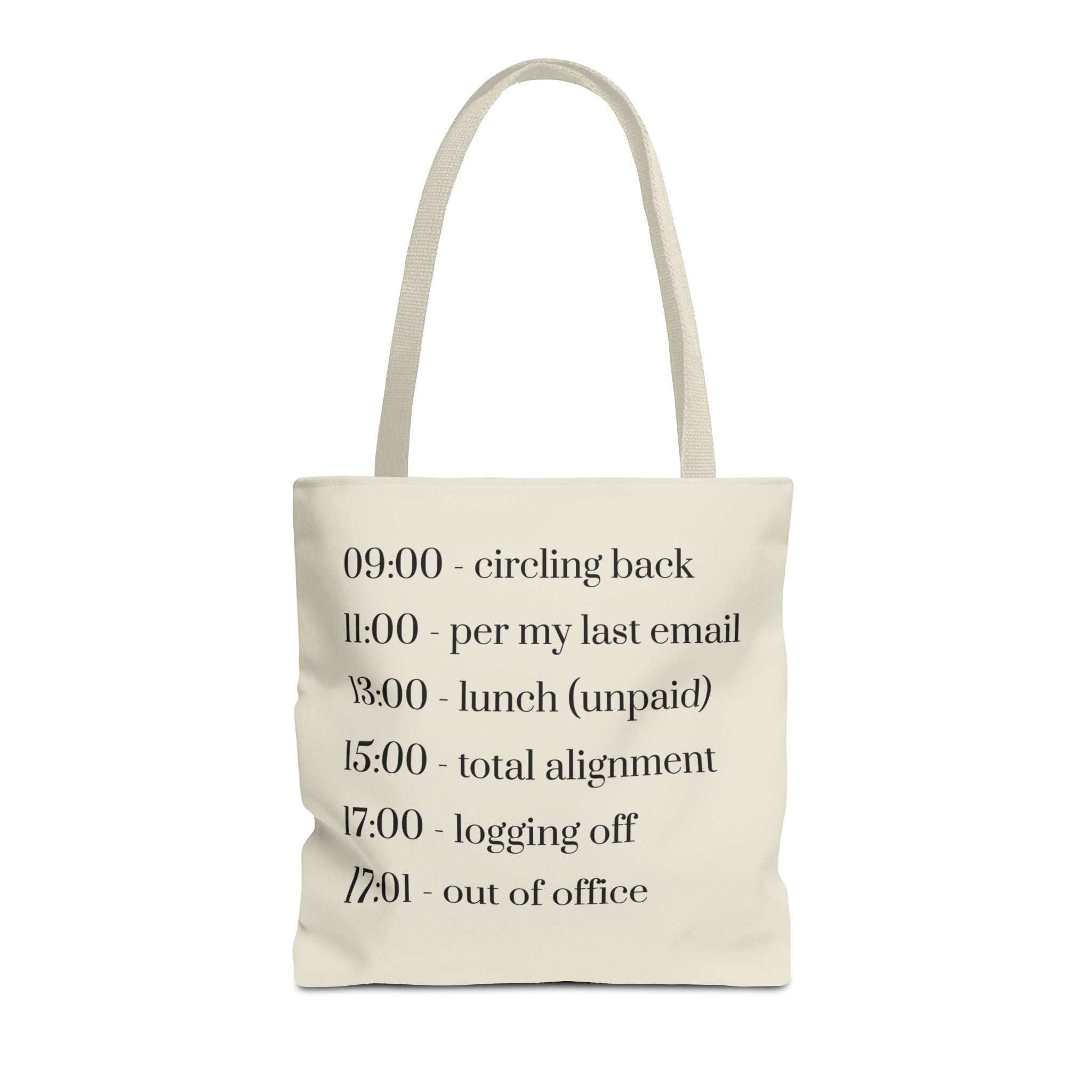 Minimalist Work Schedule Canvas Tote Bag | Sarcastic 17:01 Out of Office Commuter Bag