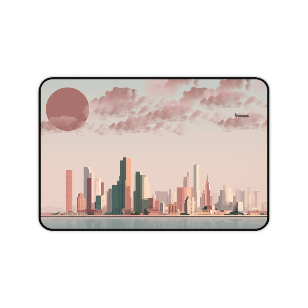 Sunset Cityscape Desk Mat | Modern Skyline Mouse Pad, Pastel Urban Art, Modern Workspace Desk Accessory, Calm Work From Home Decor