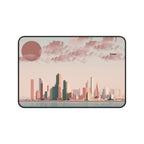 Sunset Cityscape Desk Mat | Modern Skyline Mouse Pad, Pastel Urban Art, Modern Workspace Desk Accessory, Calm Work From Home Decor