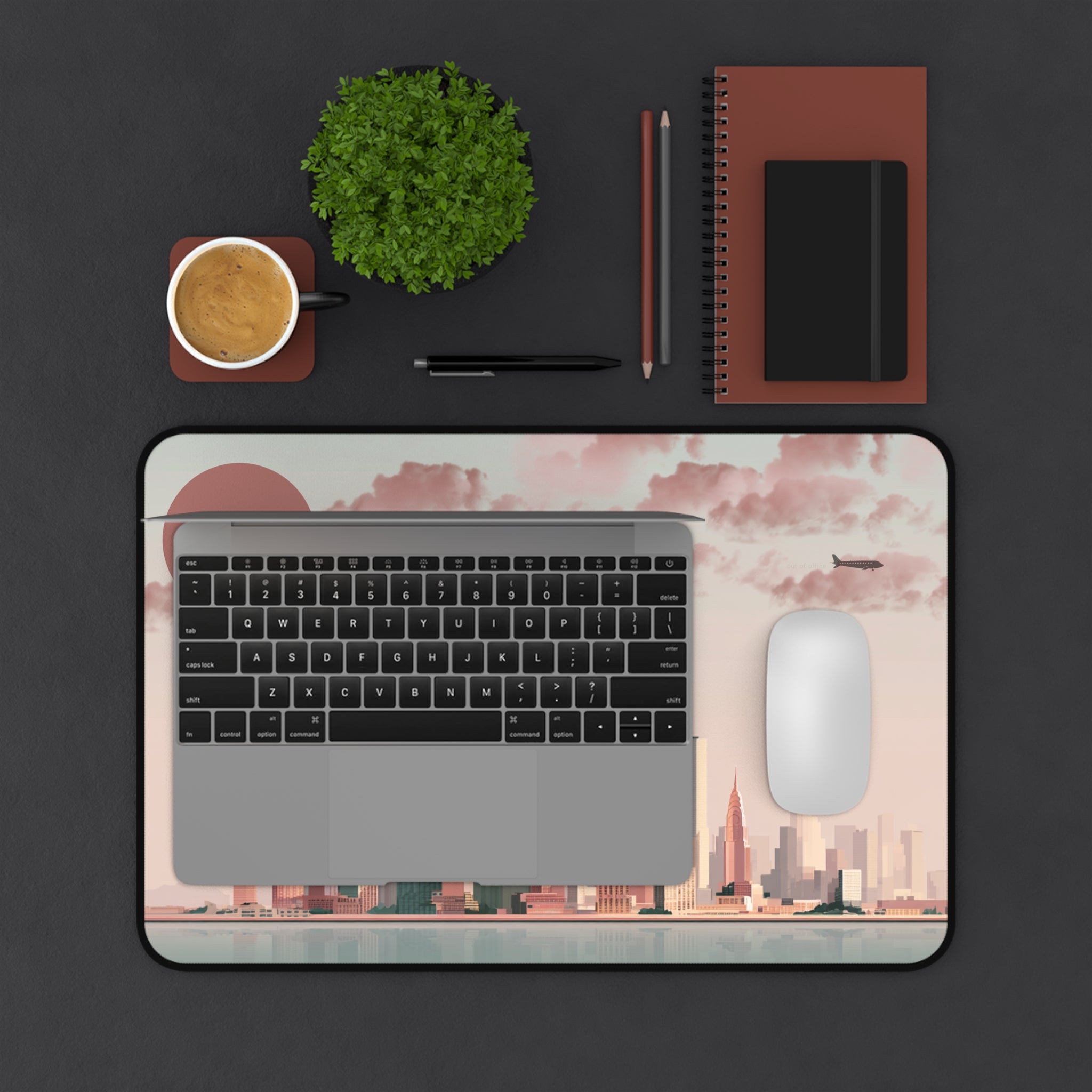 Sunset Cityscape Desk Mat | Modern Skyline Mouse Pad, Pastel Urban Art, Modern Workspace Desk Accessory, Calm Work From Home Decor