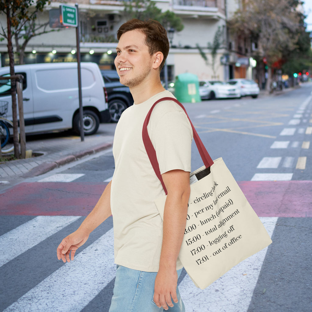Minimalist Work Schedule Canvas Tote Bag | Sarcastic 17:01 Out of Office Commuter Bag