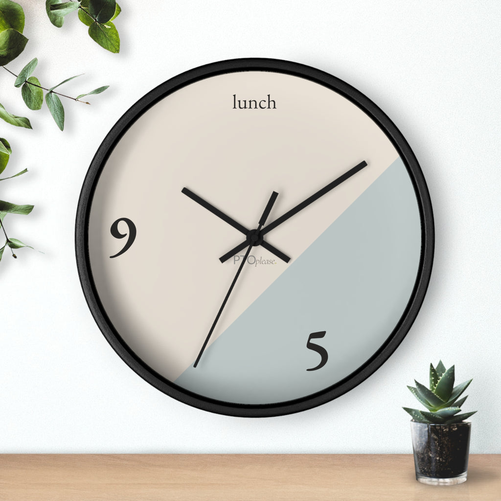 Minimalist 9 to 5 Wall Clock, Modern Office Clock with Lunch Time Design, Workday Humor Decor, Neutral Home Office Wall Art
