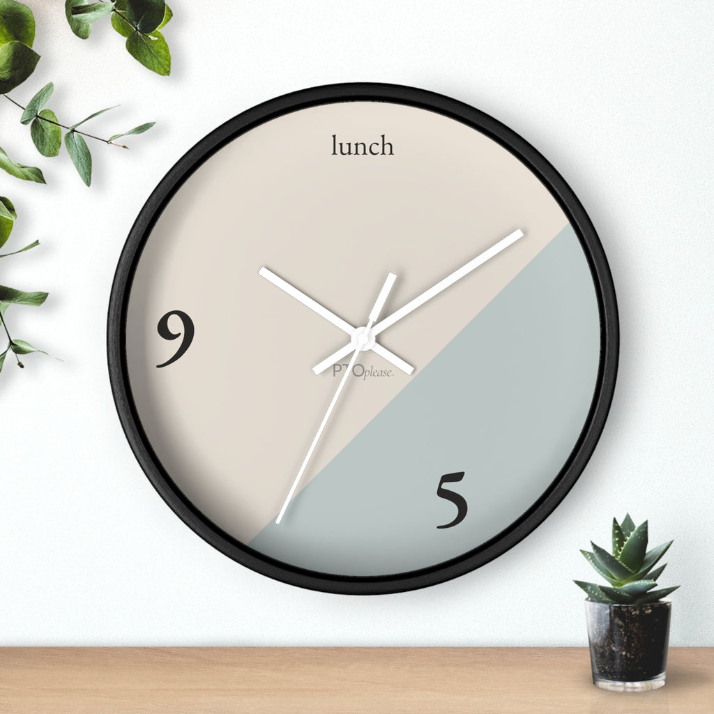 Minimalist 9 to 5 Wall Clock, Modern Office Clock with Lunch Time Design, Workday Humor Decor, Neutral Home Office Wall Art