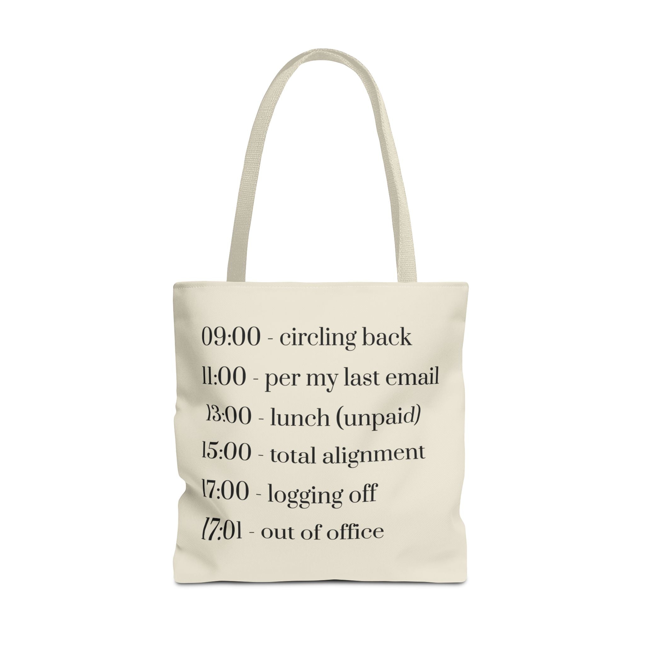 Minimalist Work Schedule Canvas Tote Bag | Sarcastic 17:01 Out of Office Commuter Bag