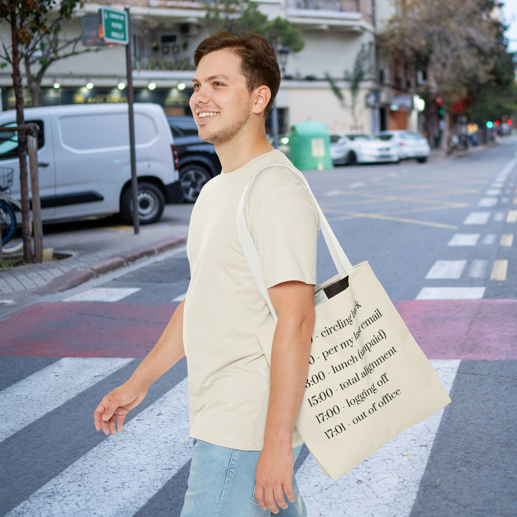 Minimalist Work Schedule Canvas Tote Bag | Sarcastic 17:01 Out of Office Commuter Bag