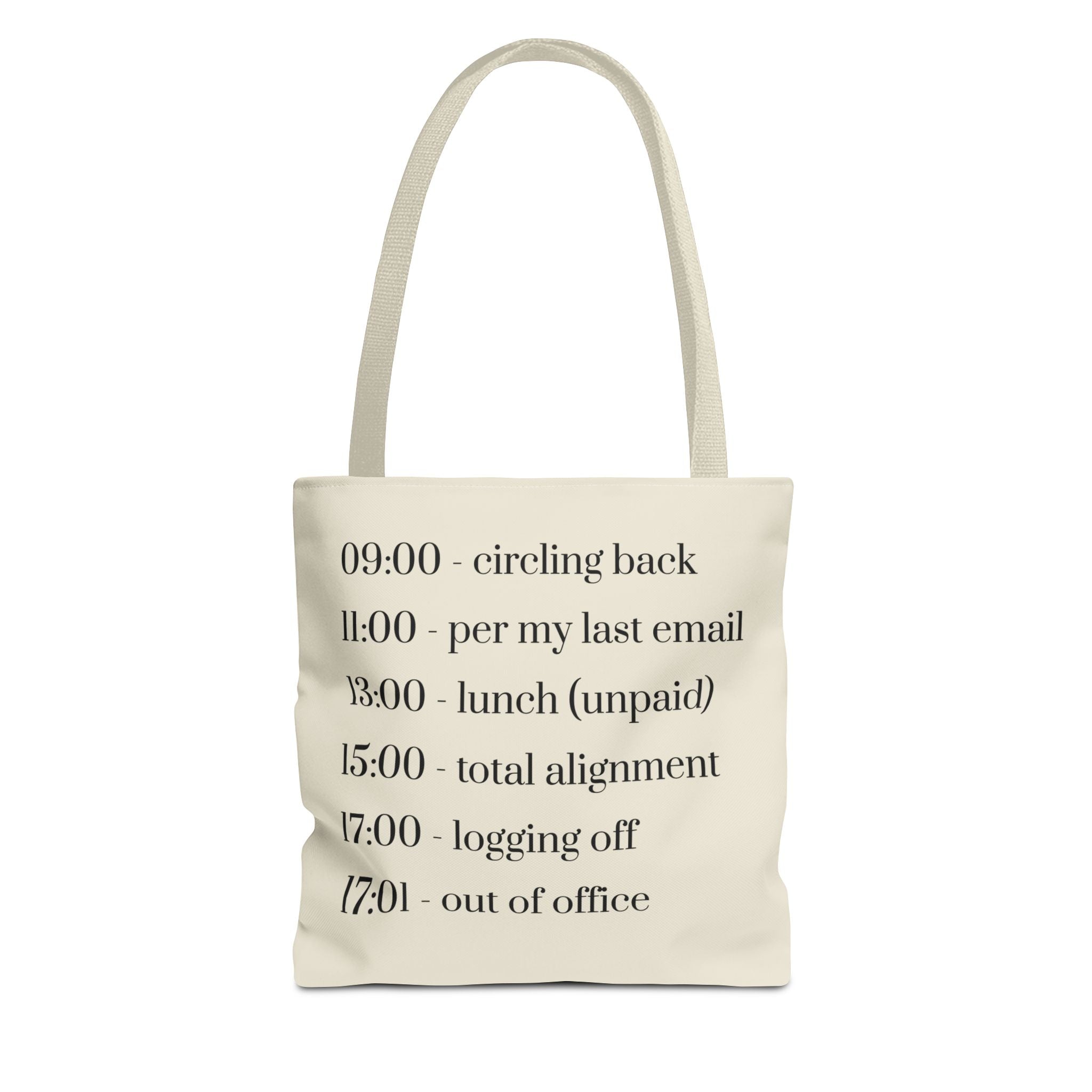 Minimalist Work Schedule Canvas Tote Bag | Sarcastic 17:01 Out of Office Commuter Bag