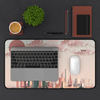 Sunset Cityscape Desk Mat | Modern Skyline Mouse Pad, Pastel Urban Art, Modern Workspace Desk Accessory, Calm Work From Home Decor