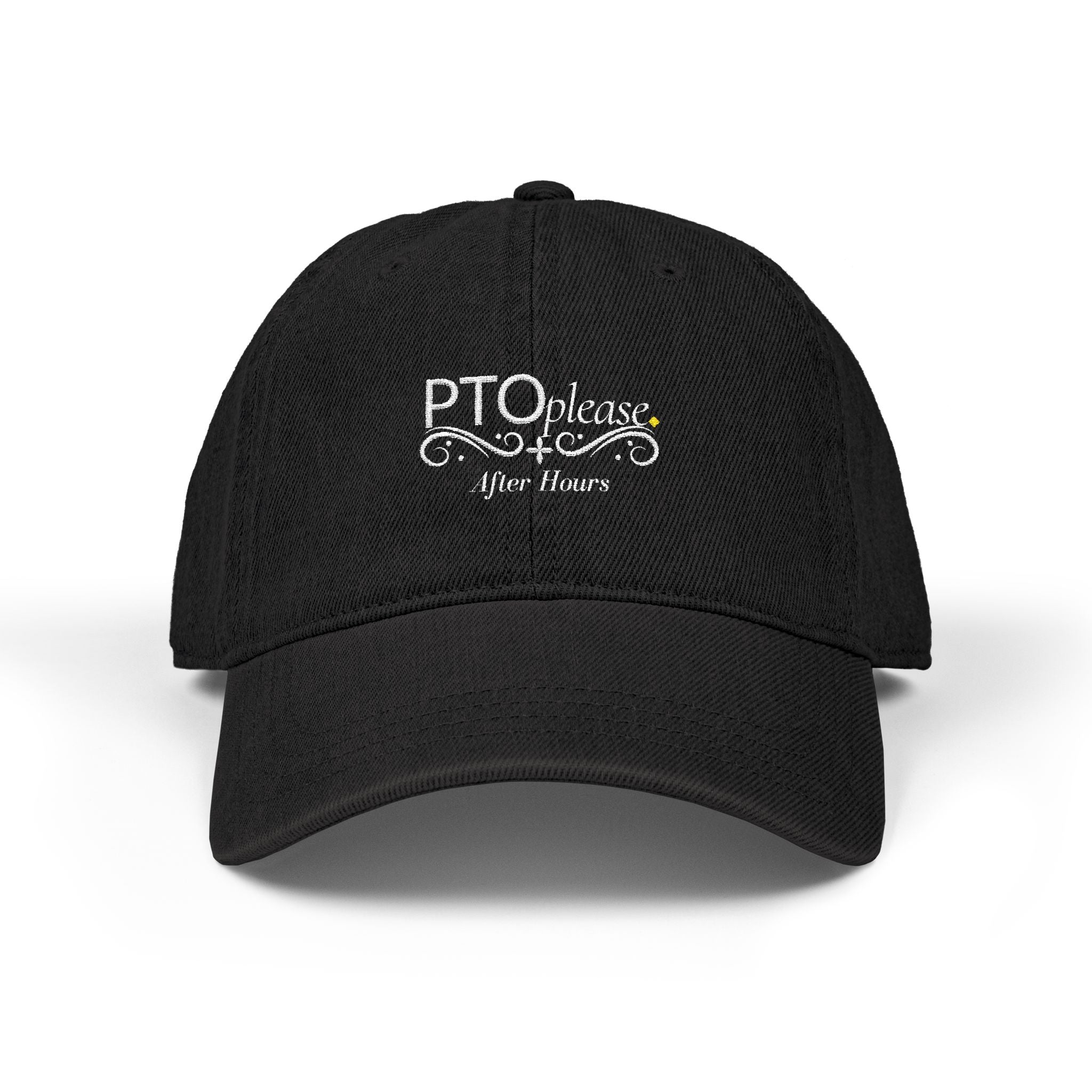 After Hours Out of Office Hat | Luxury Embroidered Denim Hat | Adjustable Baseball Cap for Corporate Burnout & Self Care Gift