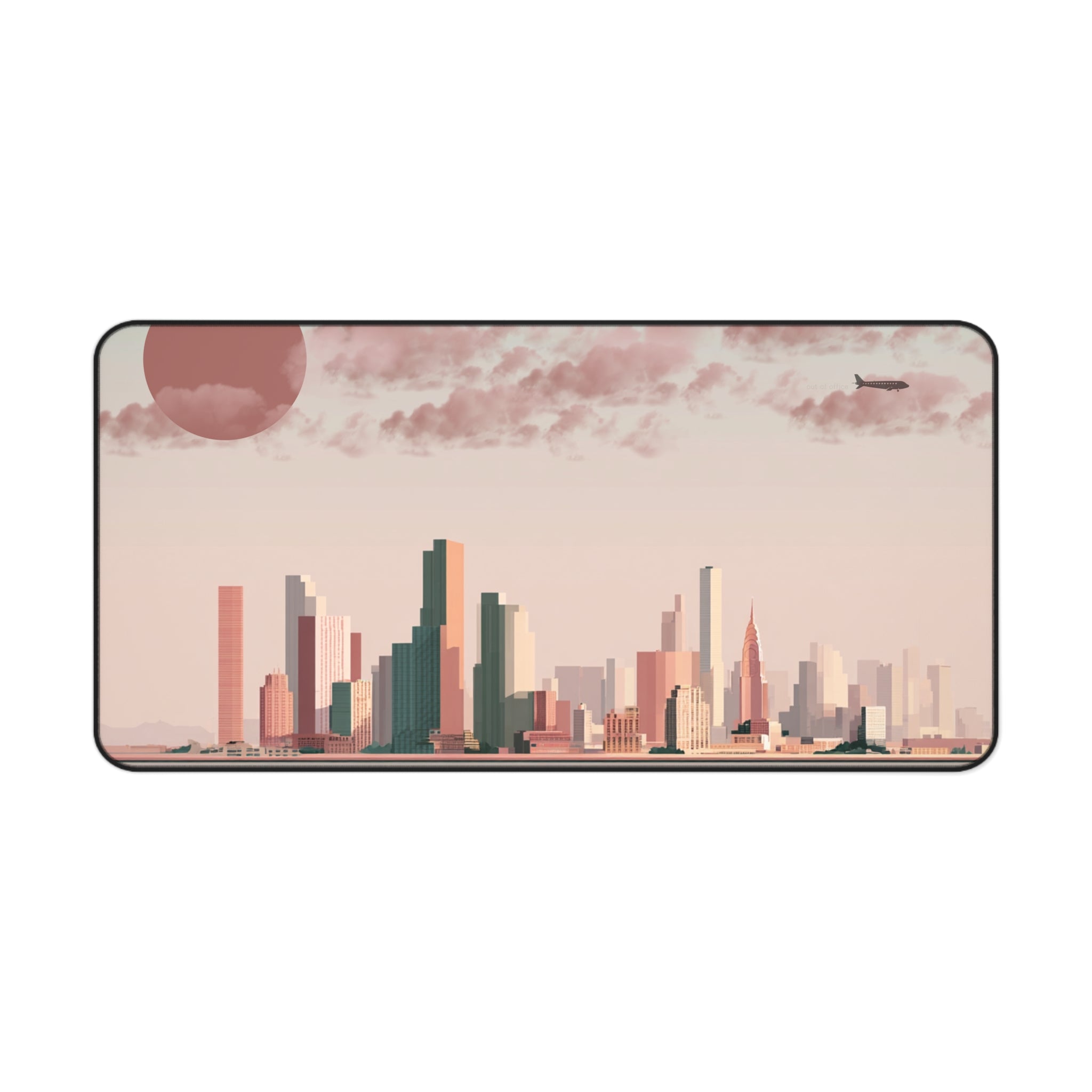 Sunset Cityscape Desk Mat | Modern Skyline Mouse Pad, Pastel Urban Art, Modern Workspace Desk Accessory, Calm Work From Home Decor