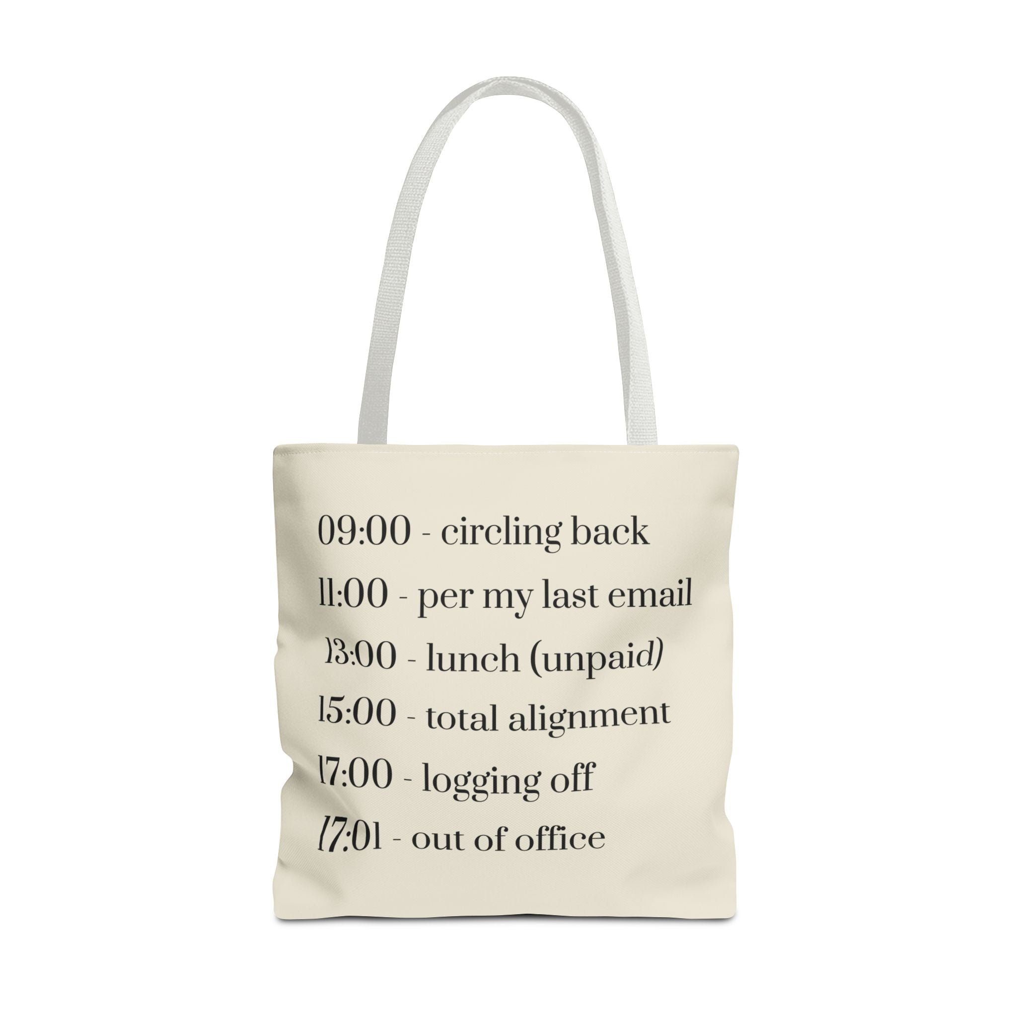 Minimalist Work Schedule Canvas Tote Bag | Sarcastic 17:01 Out of Office Commuter Bag