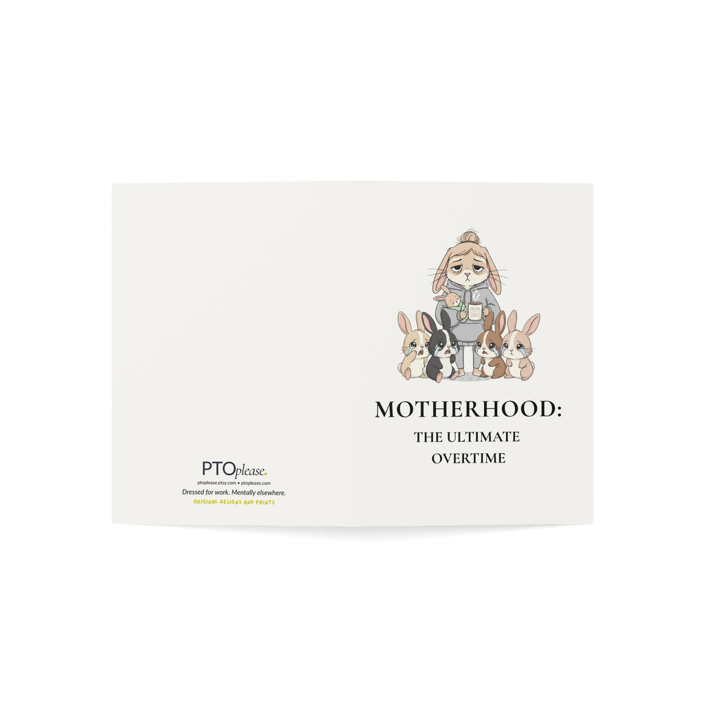 Premium Motherhood Overtime Card | Minimalist Mothers Day Stationery | Boutique Corporate Mom Gift | Rabbit Mom Burnout Card PTOplease