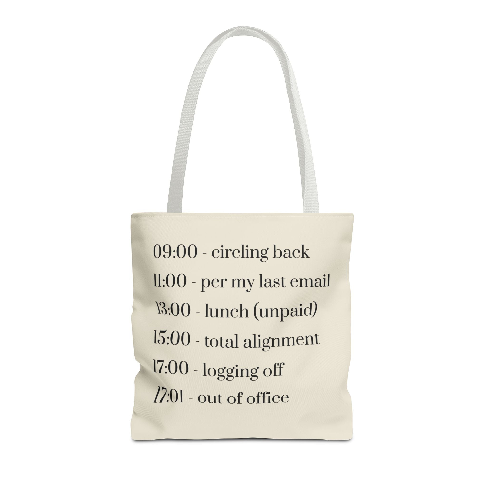 Minimalist Work Schedule Canvas Tote Bag | Sarcastic 17:01 Out of Office Commuter Bag