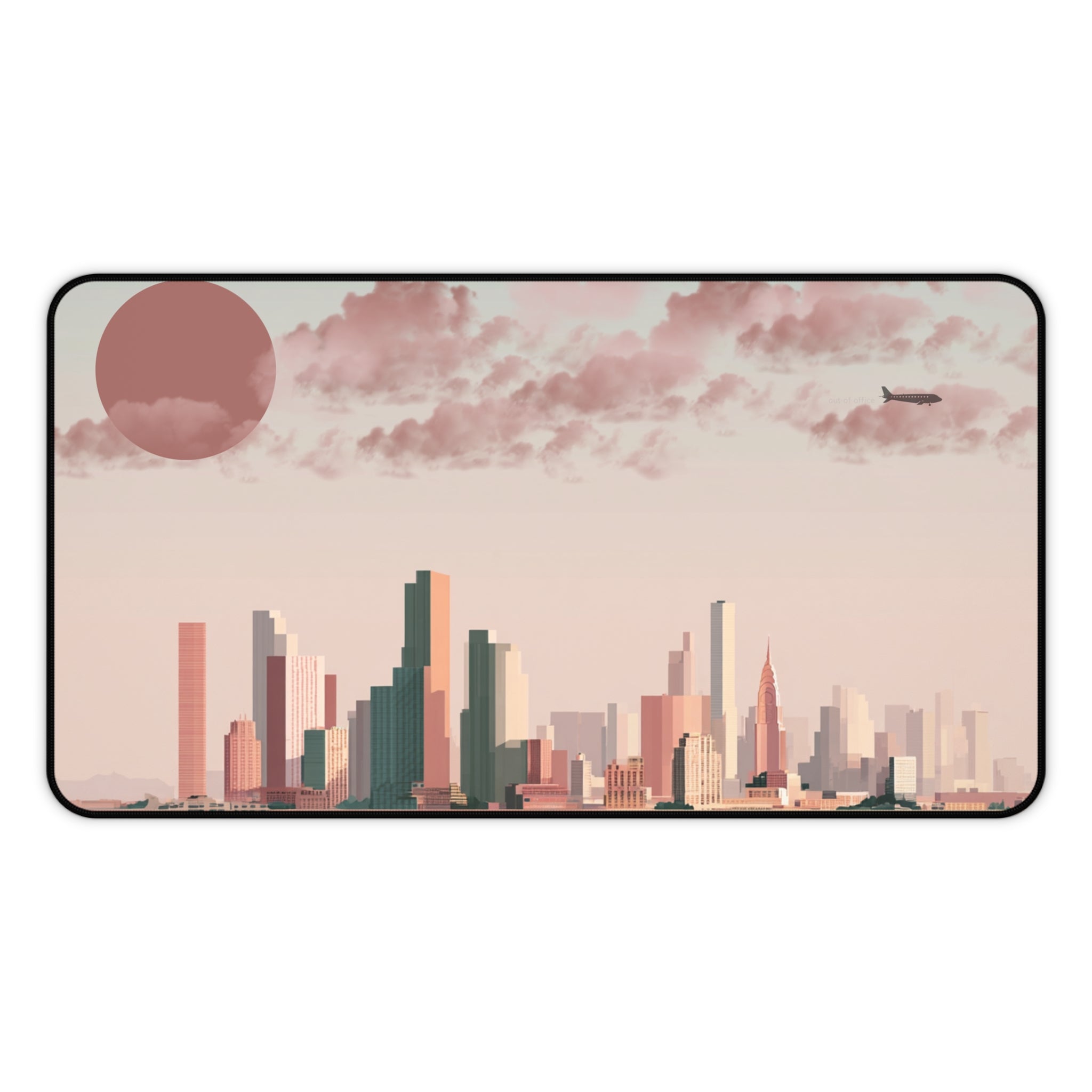 Sunset Cityscape Desk Mat | Modern Skyline Mouse Pad, Pastel Urban Art, Modern Workspace Desk Accessory, Calm Work From Home Decor