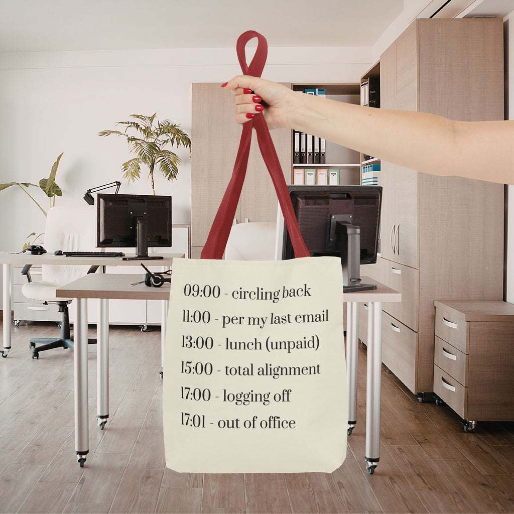 Minimalist Work Schedule Canvas Tote Bag | Sarcastic 17:01 Out of Office Commuter Bag