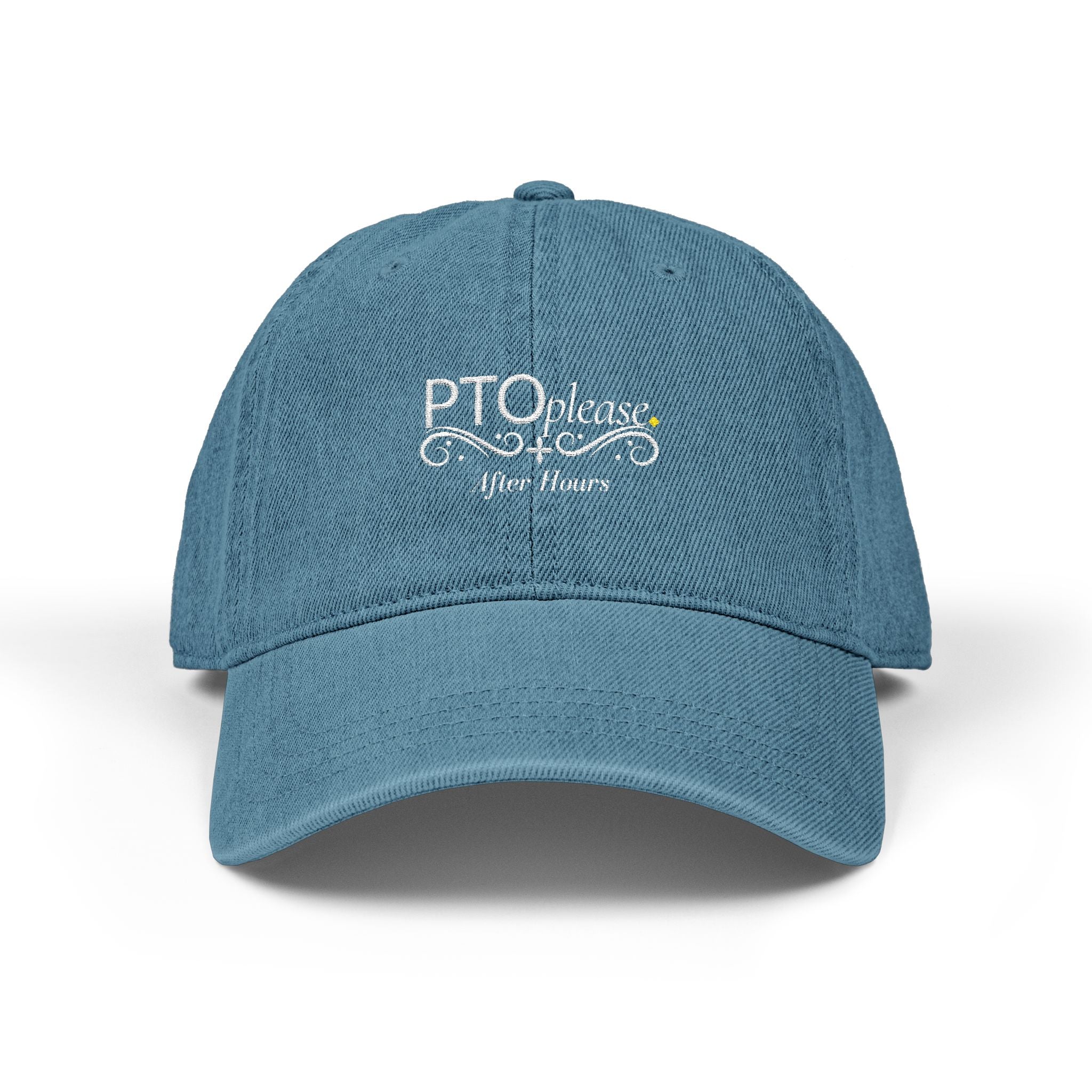 After Hours Out of Office Hat | Luxury Embroidered Denim Hat | Adjustable Baseball Cap for Corporate Burnout & Self Care Gift