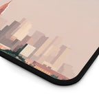 Sunset Cityscape Desk Mat | Modern Skyline Mouse Pad, Pastel Urban Art, Modern Workspace Desk Accessory, Calm Work From Home Decor