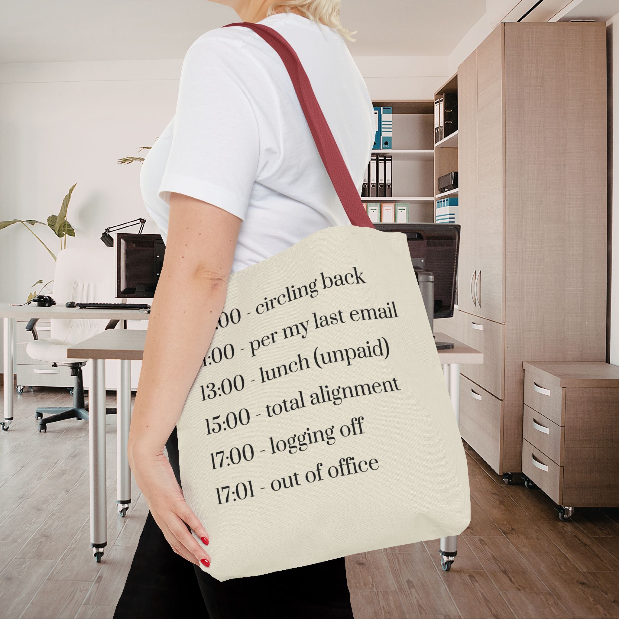 Minimalist Work Schedule Canvas Tote Bag | Sarcastic 17:01 Out of Office Commuter Bag