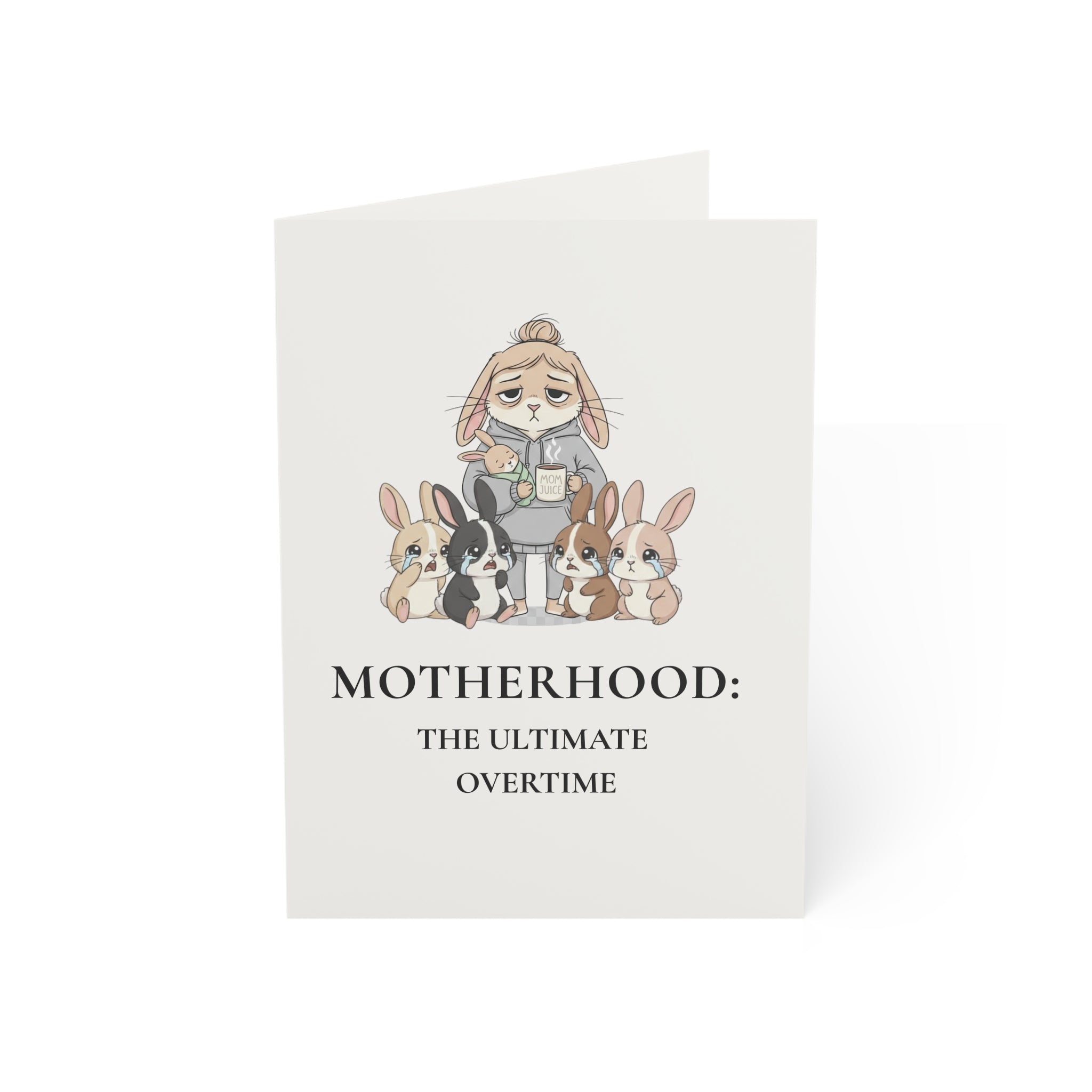 Premium Motherhood Overtime Card | Minimalist Mothers Day Stationery | Boutique Corporate Mom Gift | Rabbit Mom Burnout Card PTOplease