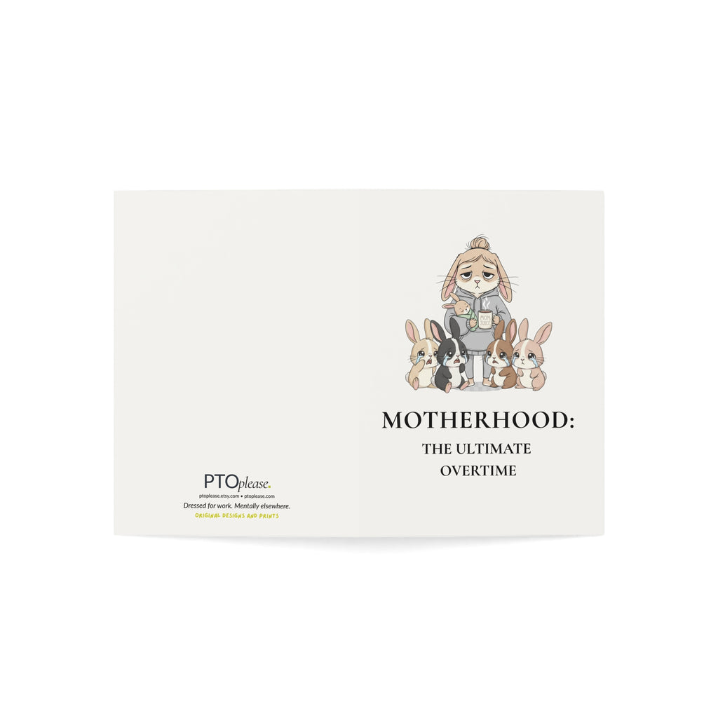 Premium Motherhood Overtime Card | Minimalist Mothers Day Stationery | Boutique Corporate Mom Gift | Rabbit Mom Burnout Card PTOplease