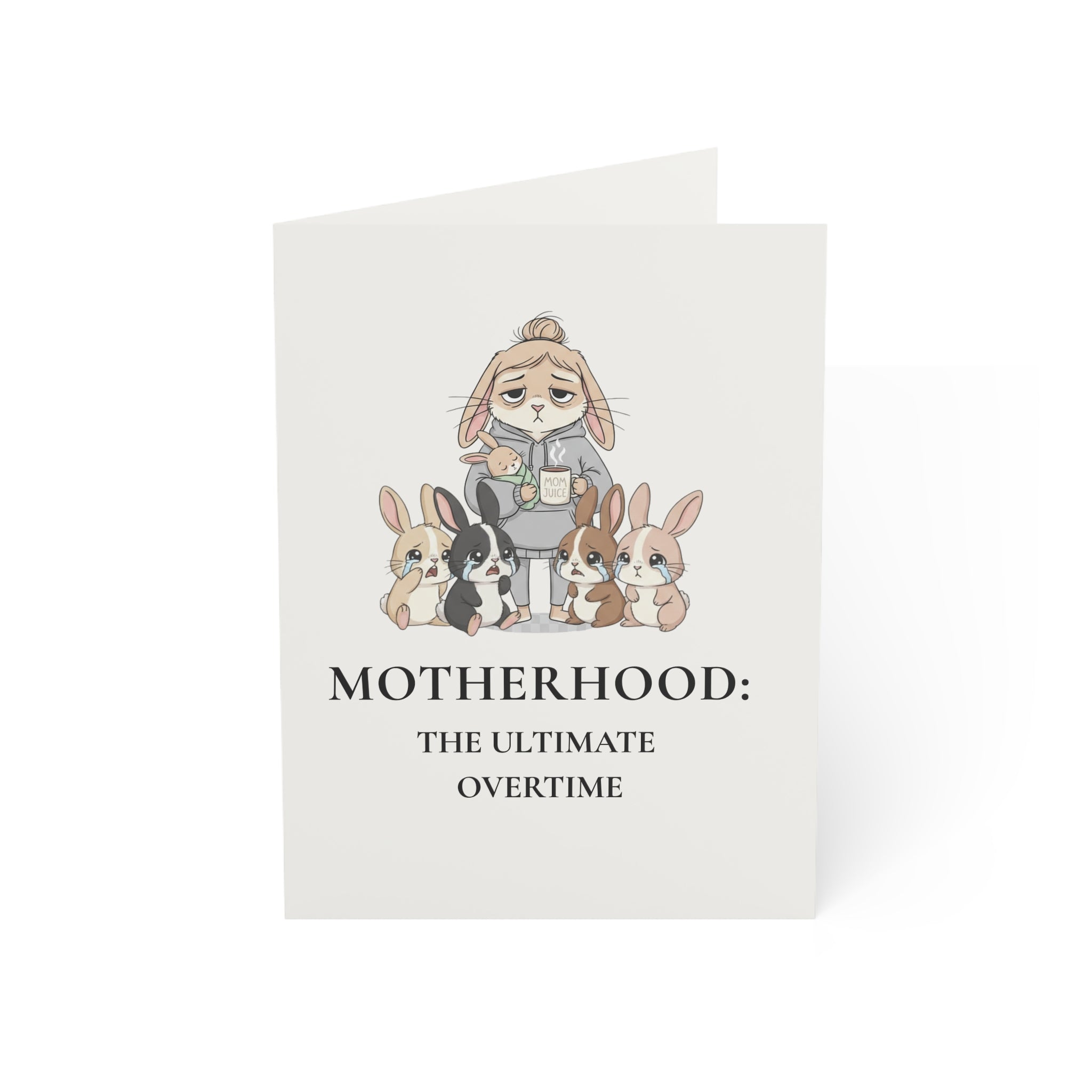 Premium Motherhood Overtime Card | Minimalist Mothers Day Stationery | Boutique Corporate Mom Gift | Rabbit Mom Burnout Card PTOplease