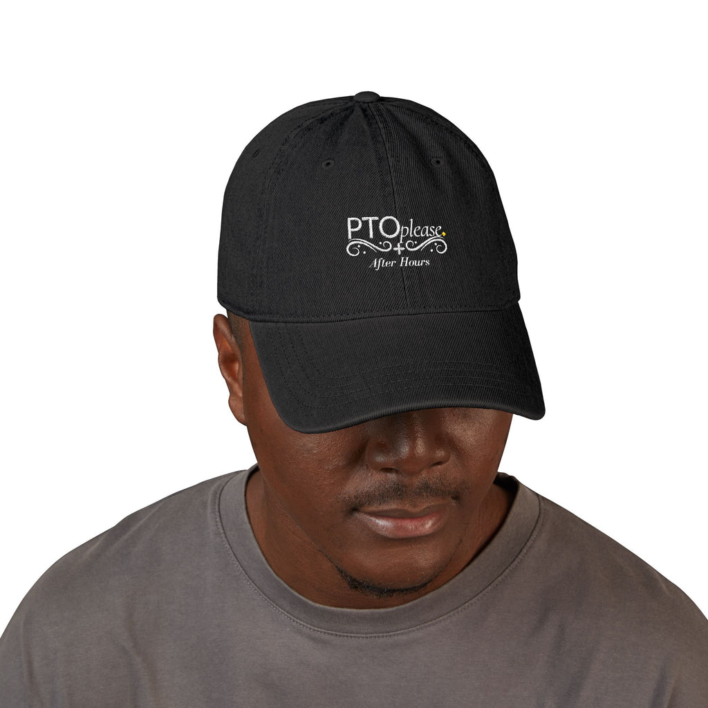 After Hours Out of Office Hat | Luxury Embroidered Denim Hat | Adjustable Baseball Cap for Corporate Burnout & Self Care Gift