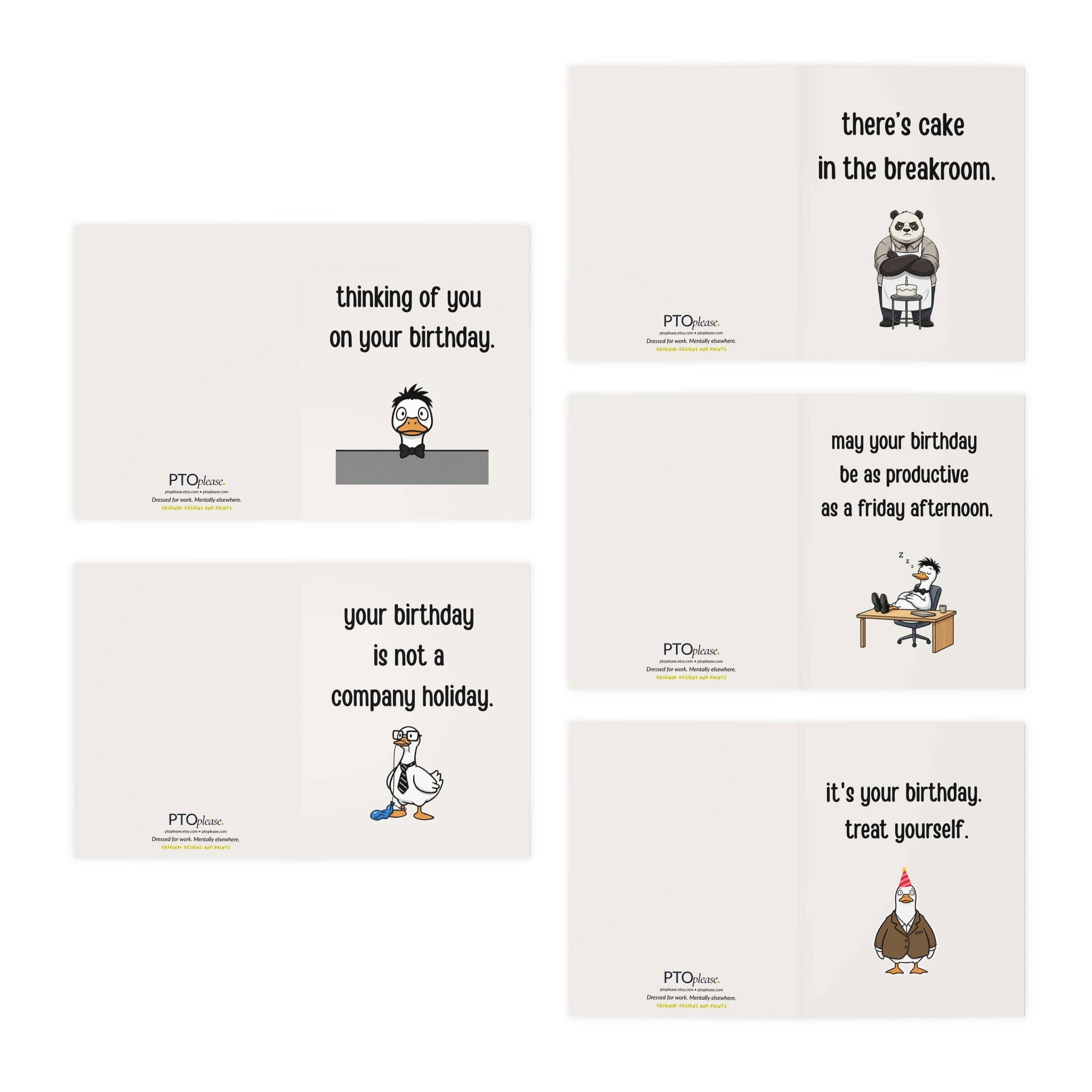 Sarcastic Office Birthday Cards Dry Humor Work Birthday Card for Coworkers - 5 Pack