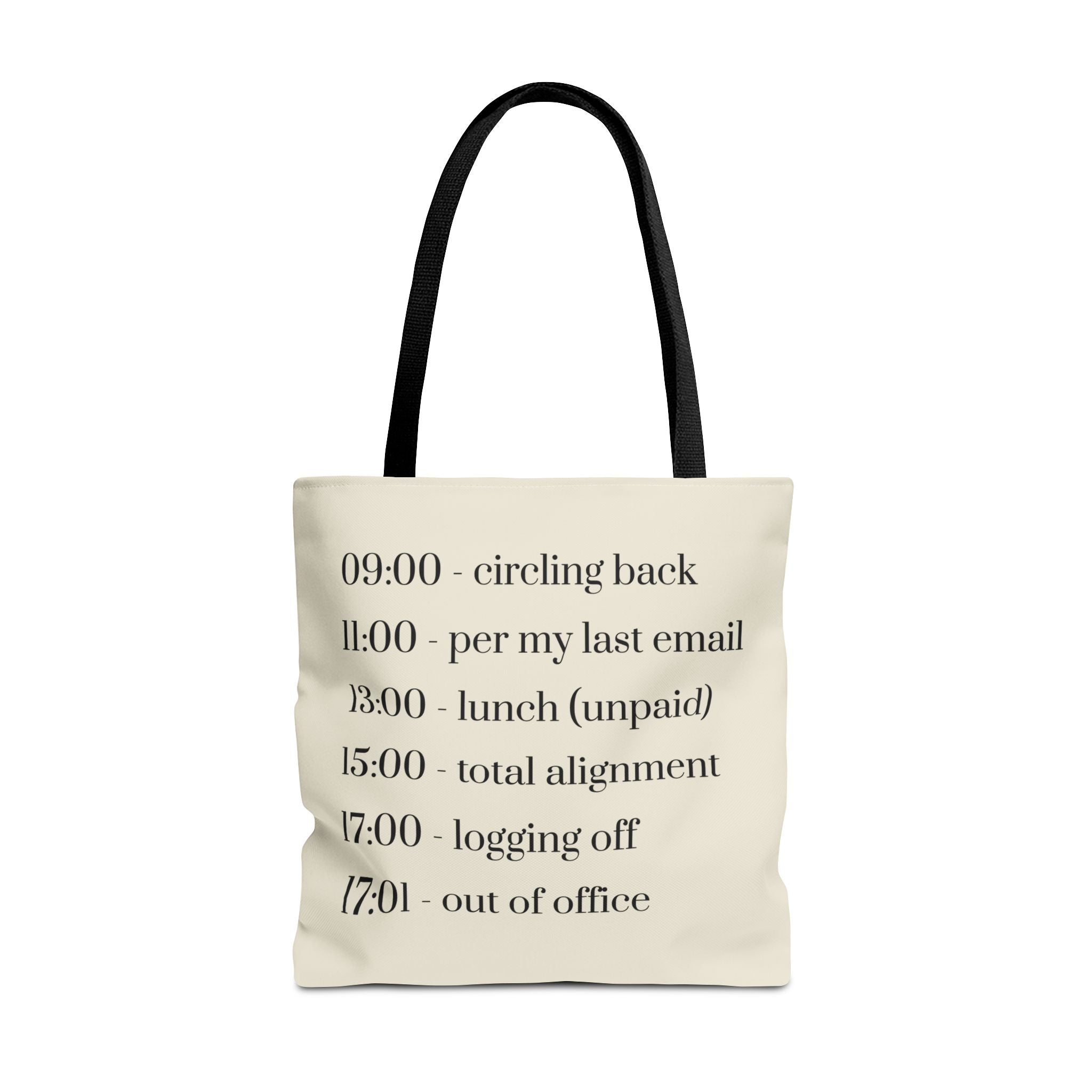 Minimalist Work Schedule Canvas Tote Bag | Sarcastic 17:01 Out of Office Commuter Bag