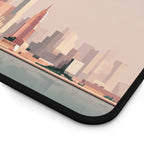 Sunset Cityscape Desk Mat | Modern Skyline Mouse Pad, Pastel Urban Art, Modern Workspace Desk Accessory, Calm Work From Home Decor