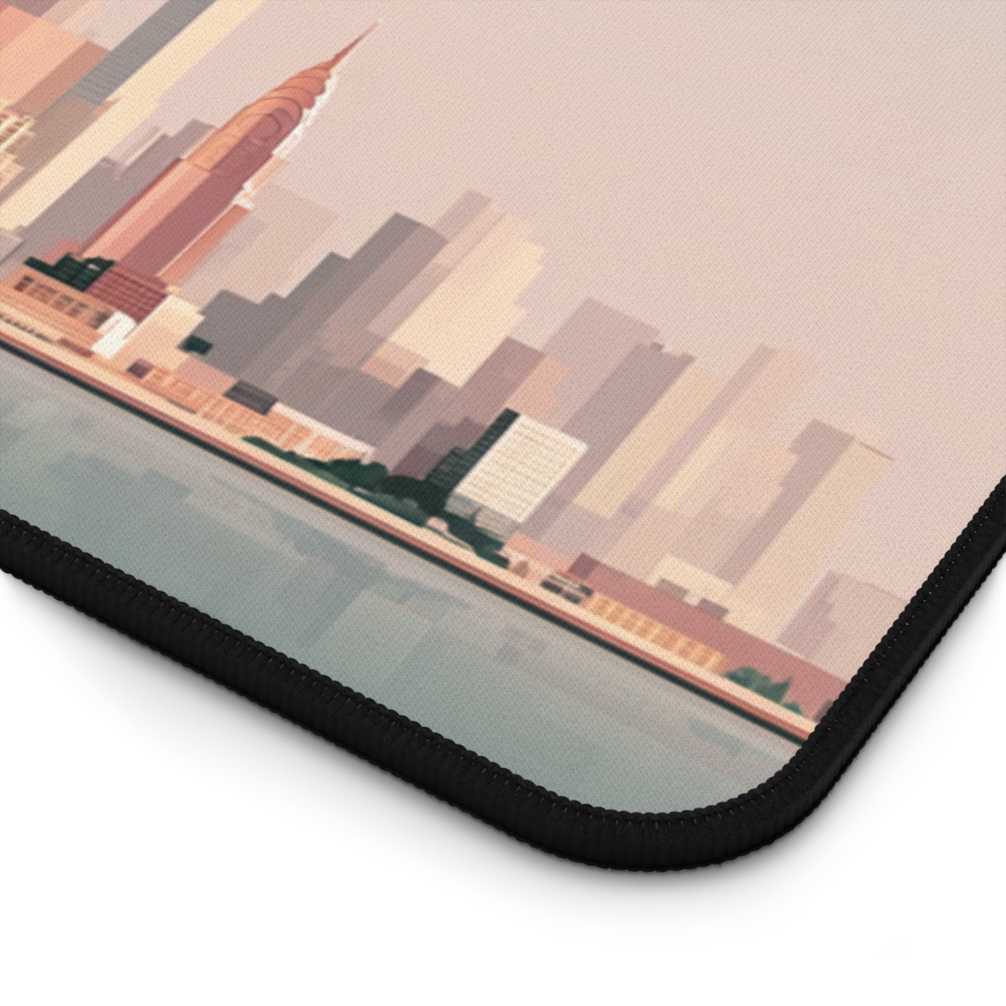 Sunset Cityscape Desk Mat | Modern Skyline Mouse Pad, Pastel Urban Art, Modern Workspace Desk Accessory, Calm Work From Home Decor