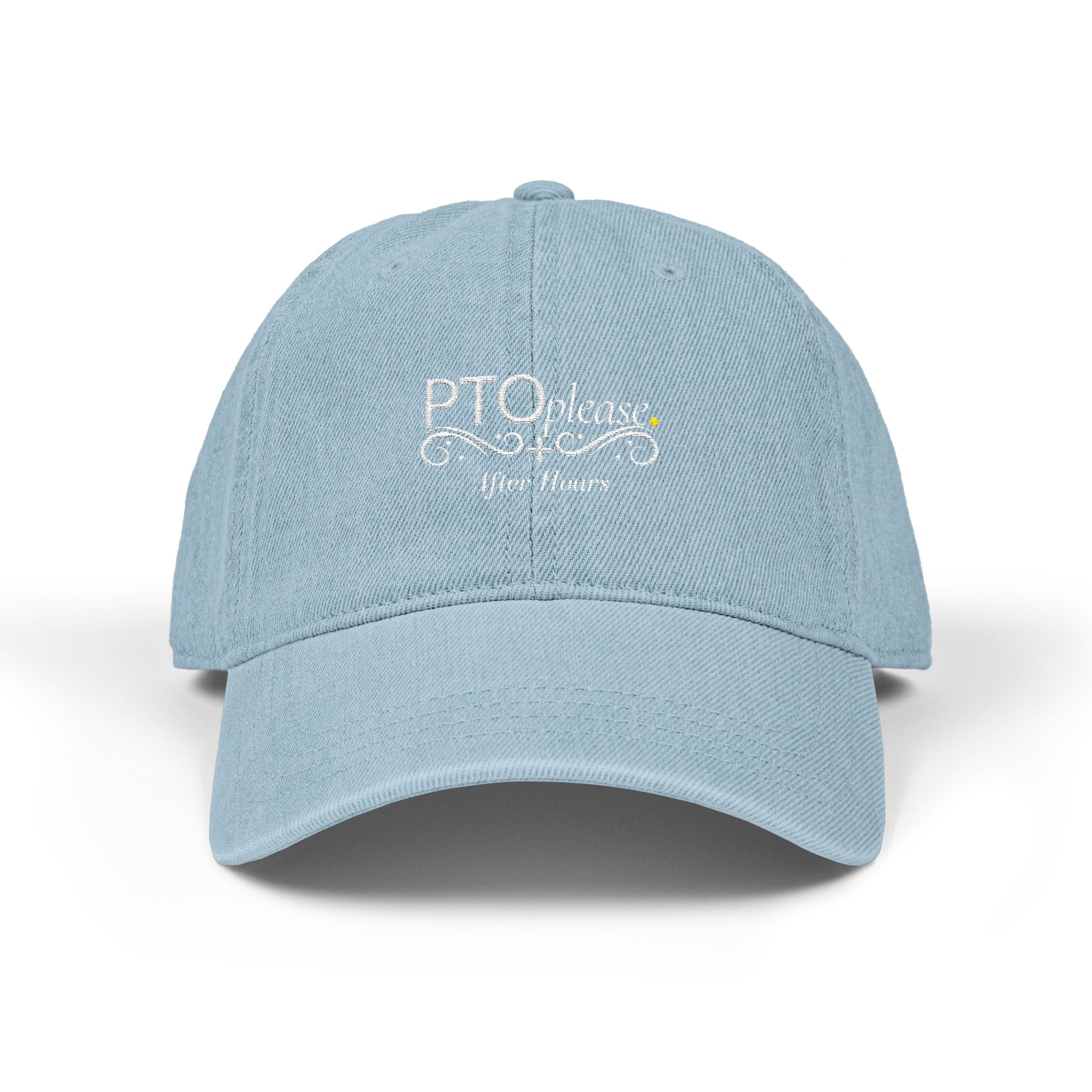 After Hours Out of Office Hat | Luxury Embroidered Denim Hat | Adjustable Baseball Cap for Corporate Burnout & Self Care Gift