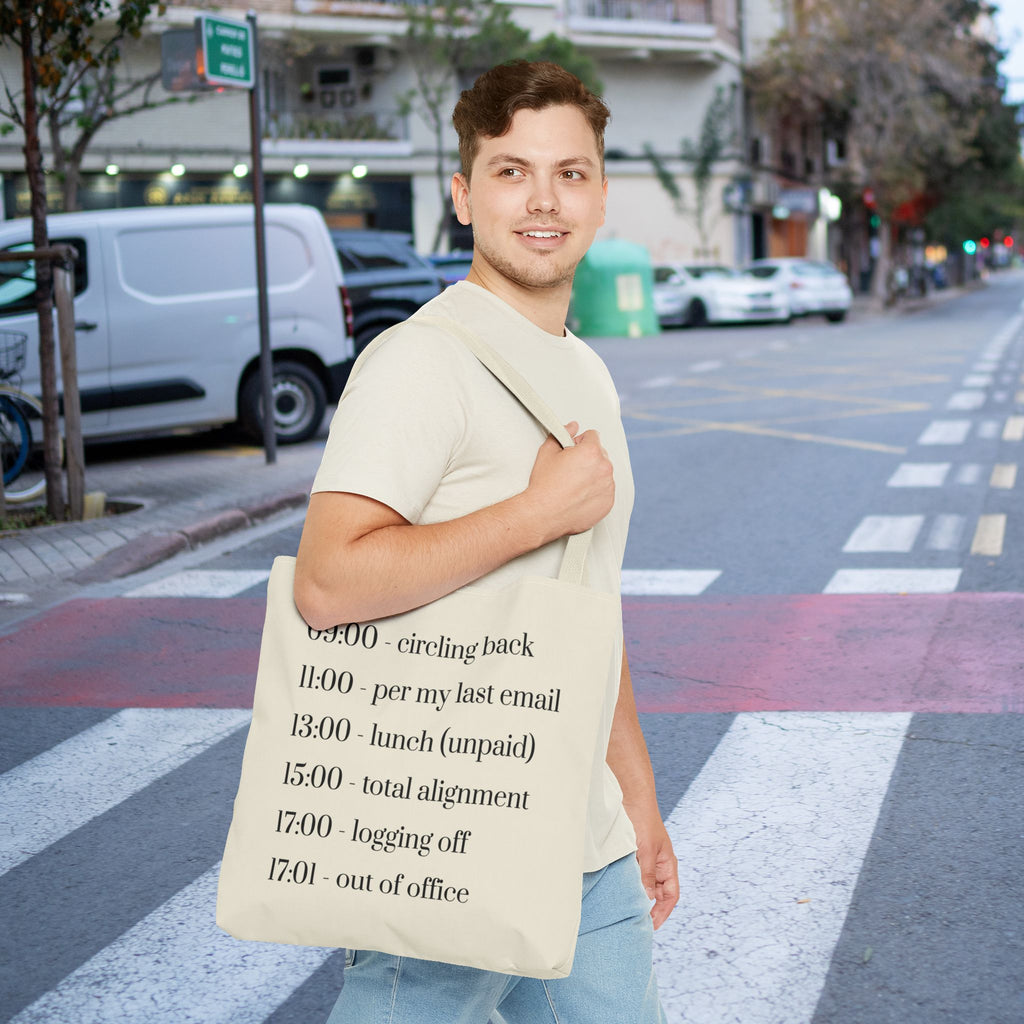 Minimalist Work Schedule Canvas Tote Bag | Sarcastic 17:01 Out of Office Commuter Bag