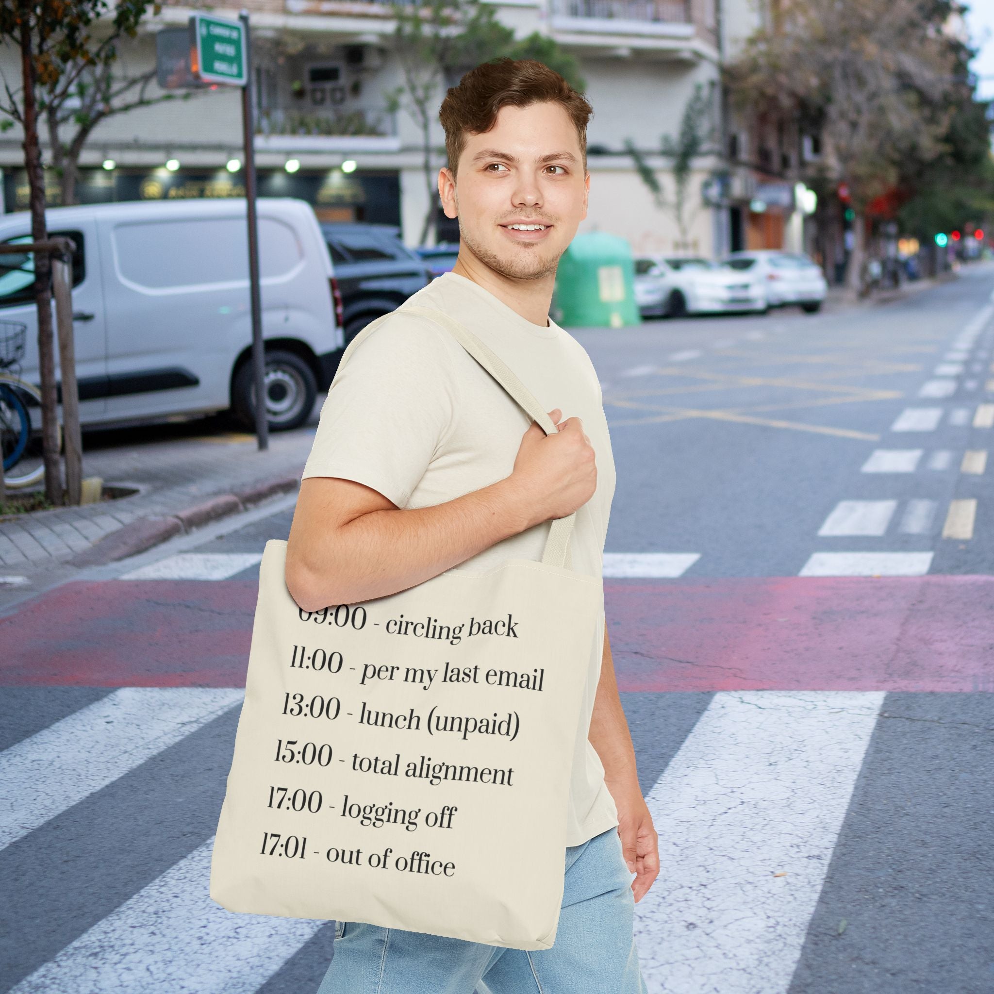 Minimalist Work Schedule Canvas Tote Bag | Sarcastic 17:01 Out of Office Commuter Bag