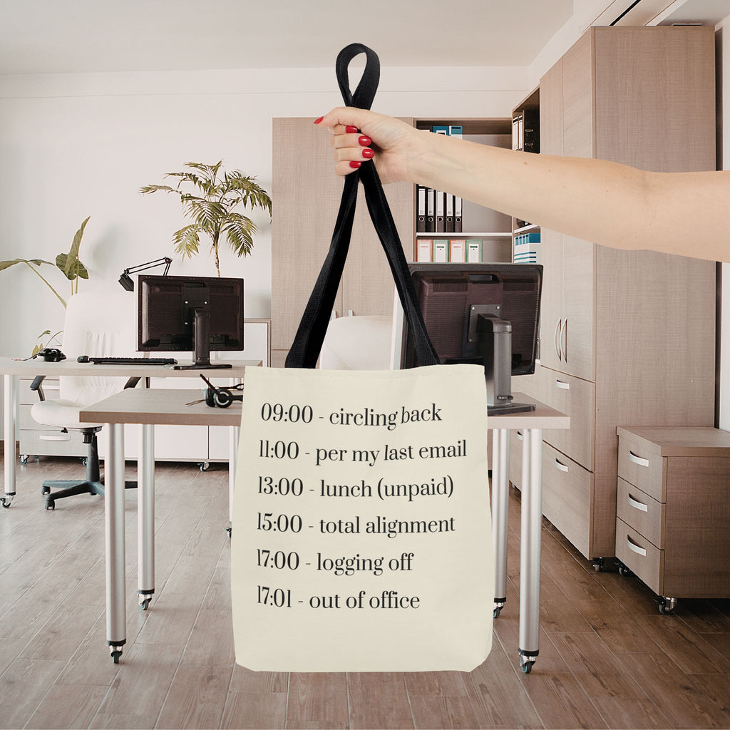 Minimalist Work Schedule Canvas Tote Bag | Sarcastic 17:01 Out of Office Commuter Bag