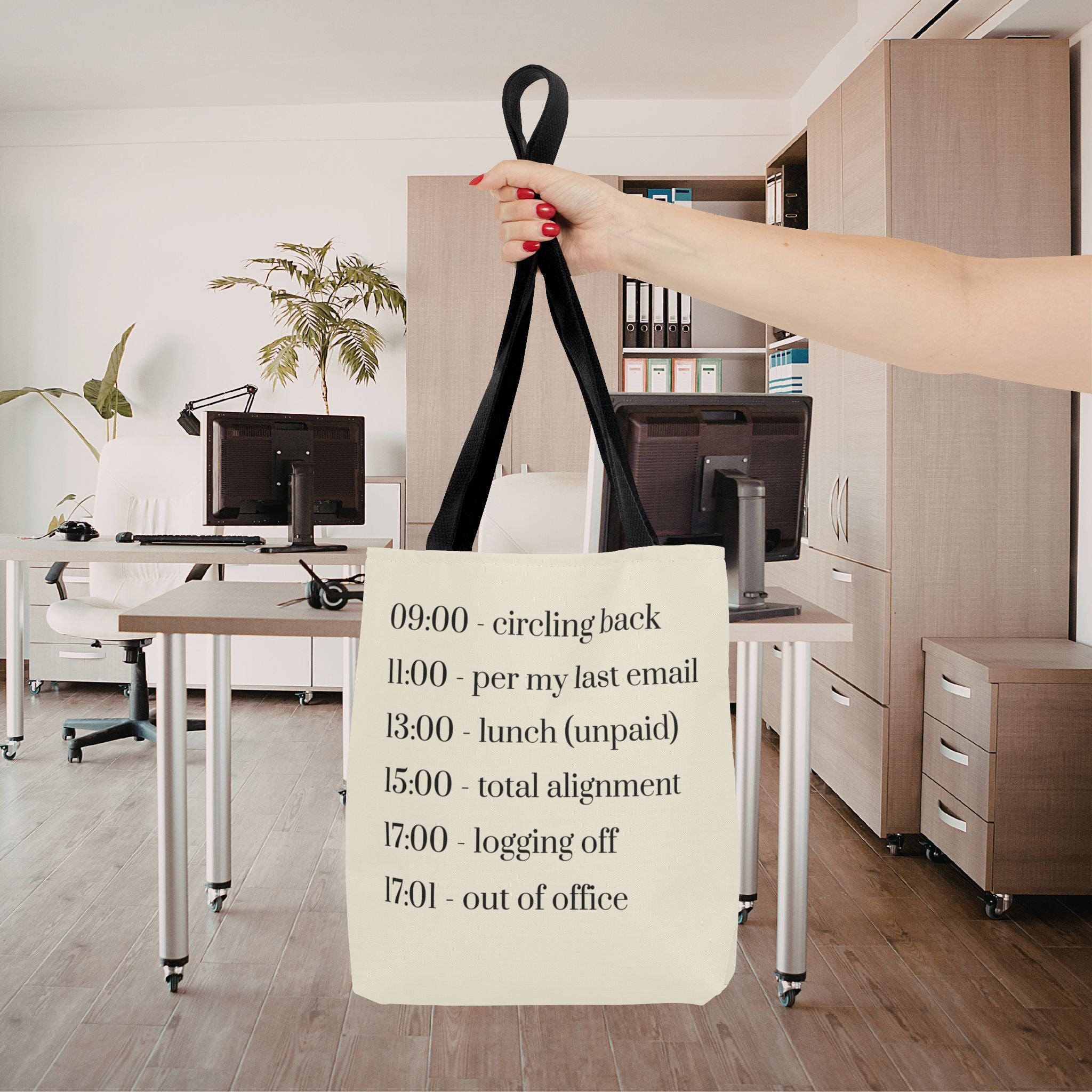 Minimalist Work Schedule Canvas Tote Bag | Sarcastic 17:01 Out of Office Commuter Bag