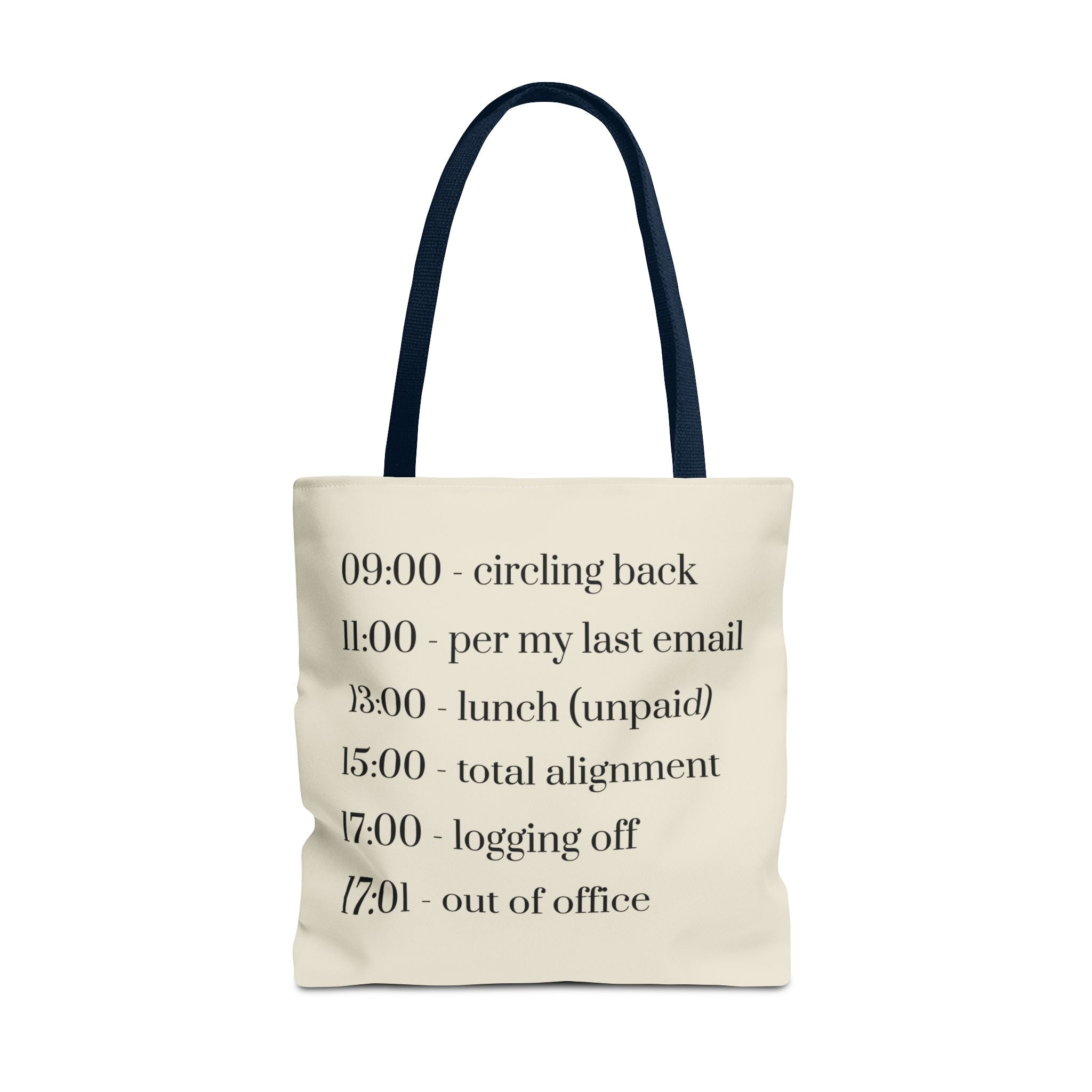 Minimalist Work Schedule Canvas Tote Bag | Sarcastic 17:01 Out of Office Commuter Bag