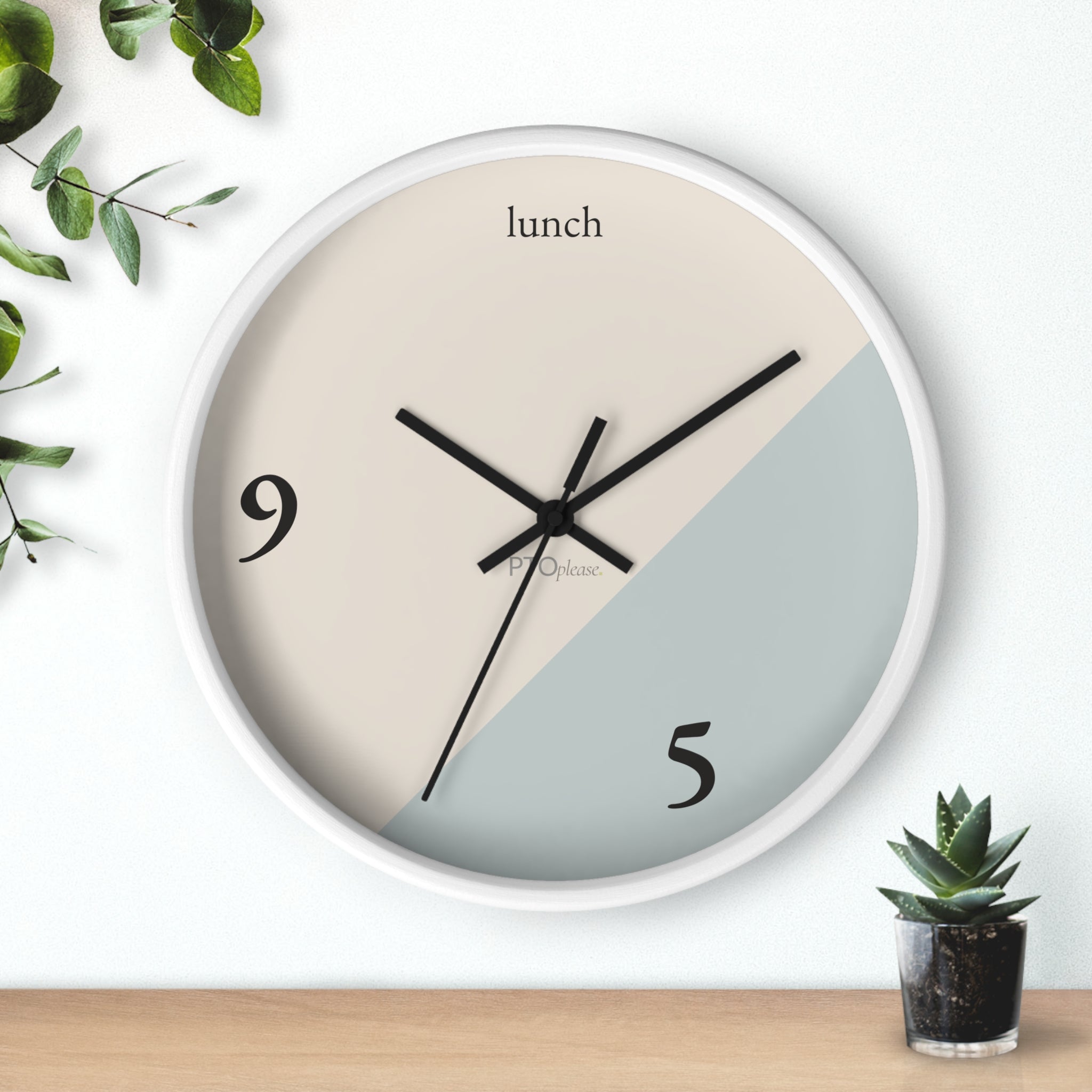 Minimalist 9 to 5 Wall Clock, Modern Office Clock with Lunch Time Design, Workday Humor Decor, Neutral Home Office Wall Art