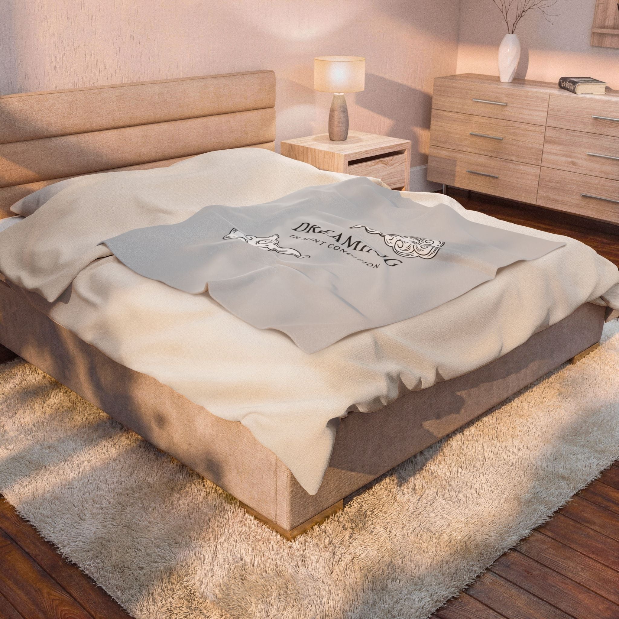 "dreaming in mint condition" velveteen plush blanket