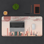 Sunset Cityscape Desk Mat | Modern Skyline Mouse Pad, Pastel Urban Art, Modern Workspace Desk Accessory, Calm Work From Home Decor