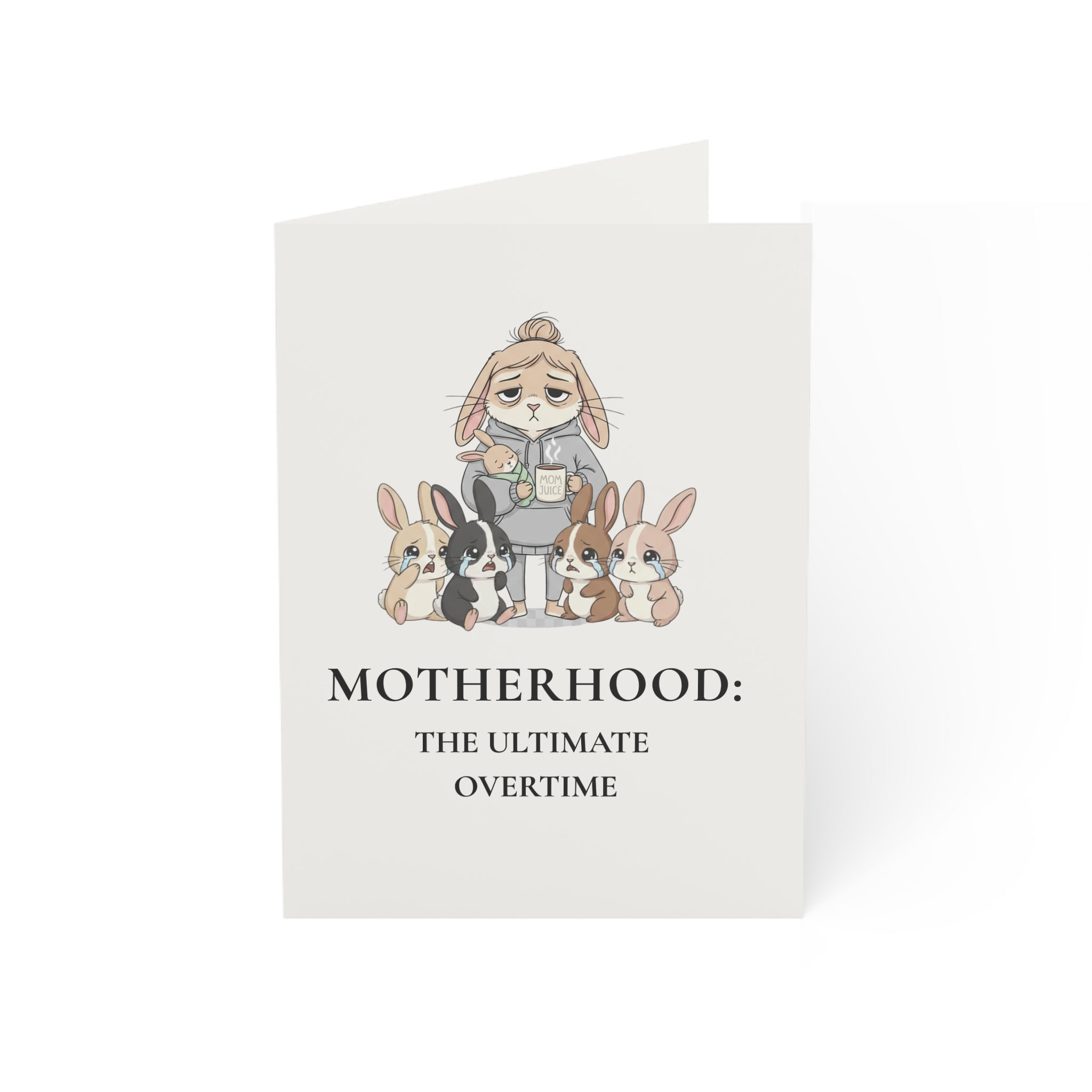 Premium Motherhood Overtime Card | Minimalist Mothers Day Stationery | Boutique Corporate Mom Gift | Rabbit Mom Burnout Card PTOplease