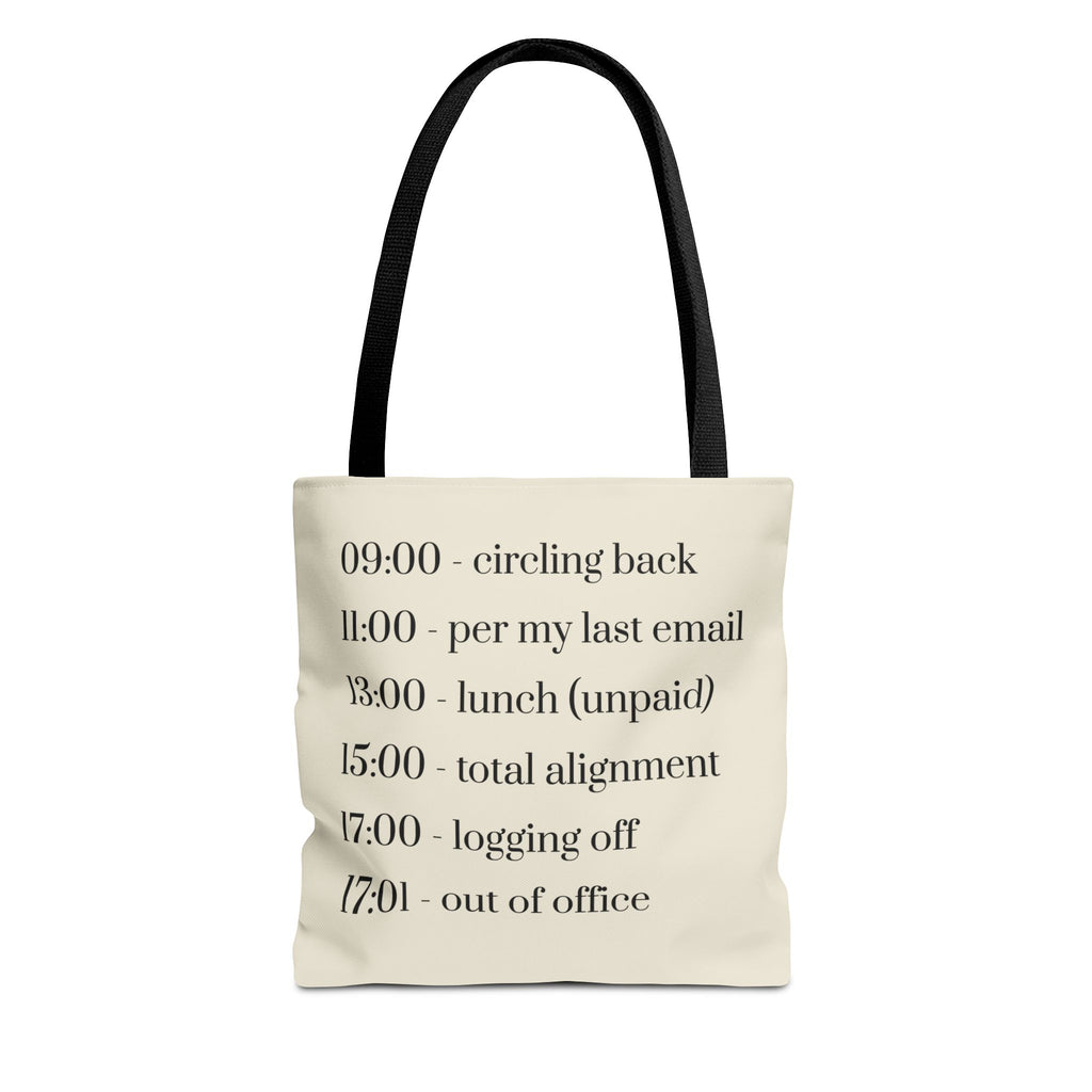 Minimalist Work Schedule Canvas Tote Bag | Sarcastic 17:01 Out of Office Commuter Bag