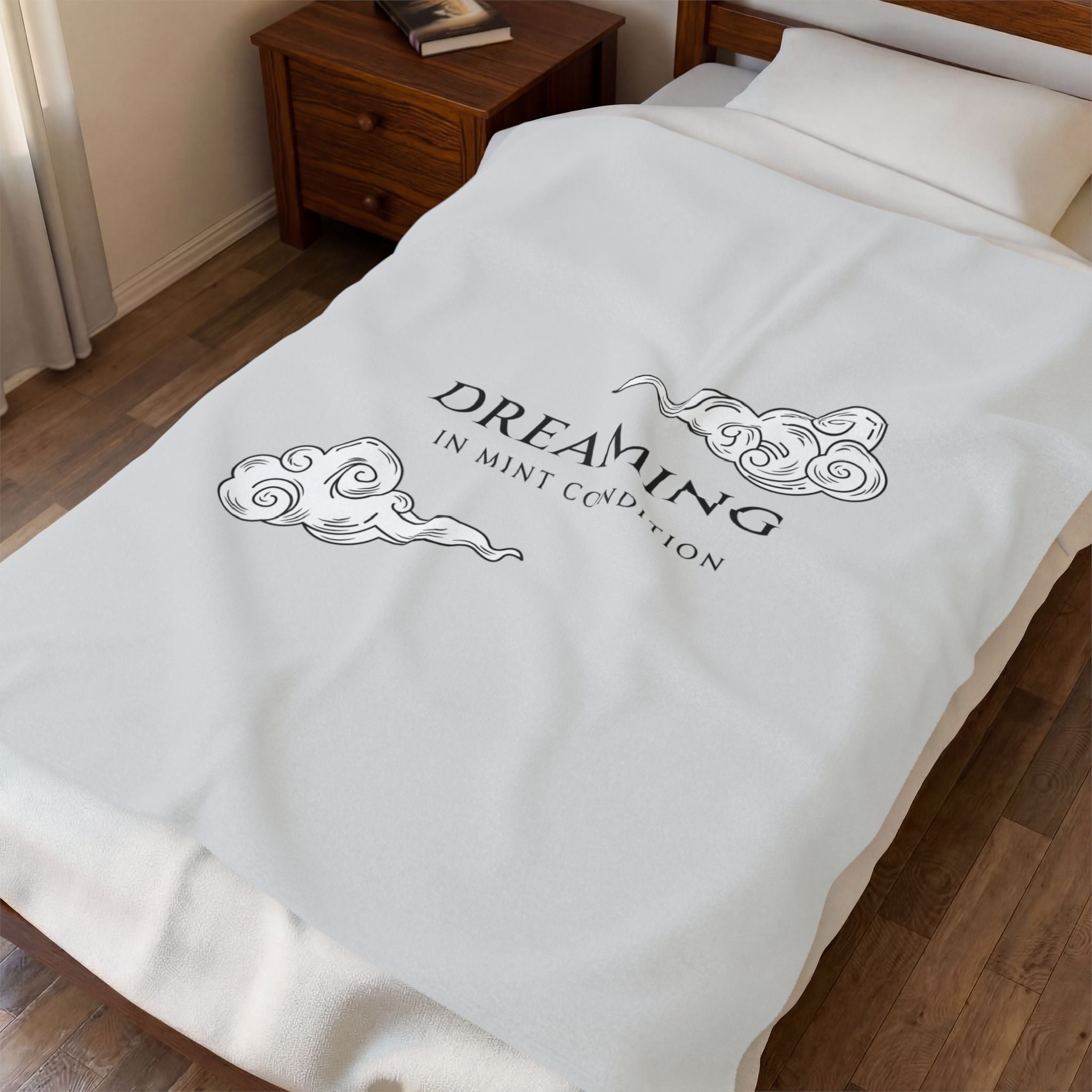 "dreaming in mint condition" velveteen plush blanket