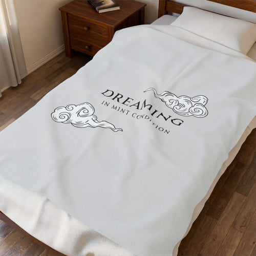"dreaming in mint condition" velveteen plush blanket