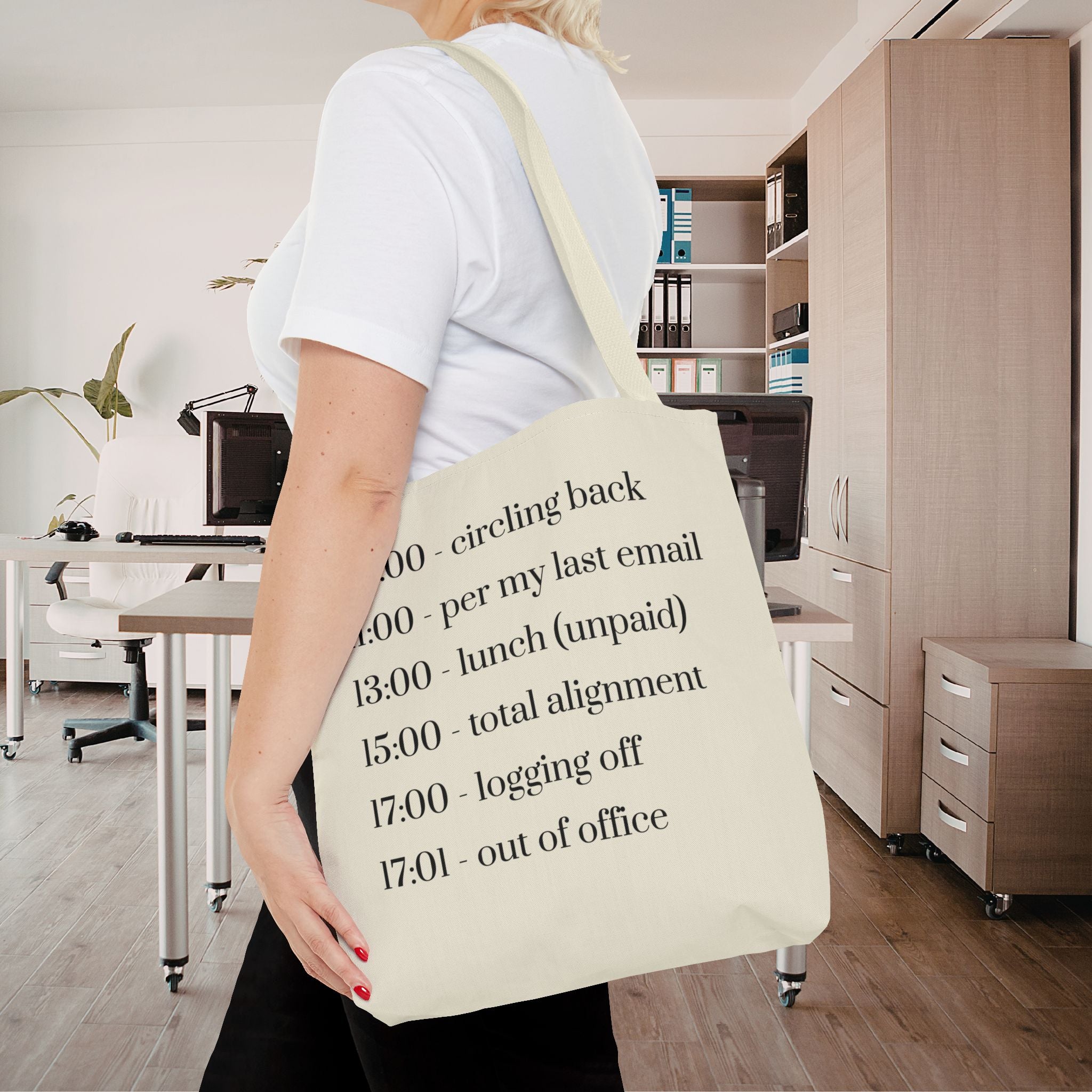Minimalist Work Schedule Canvas Tote Bag | Sarcastic 17:01 Out of Office Commuter Bag