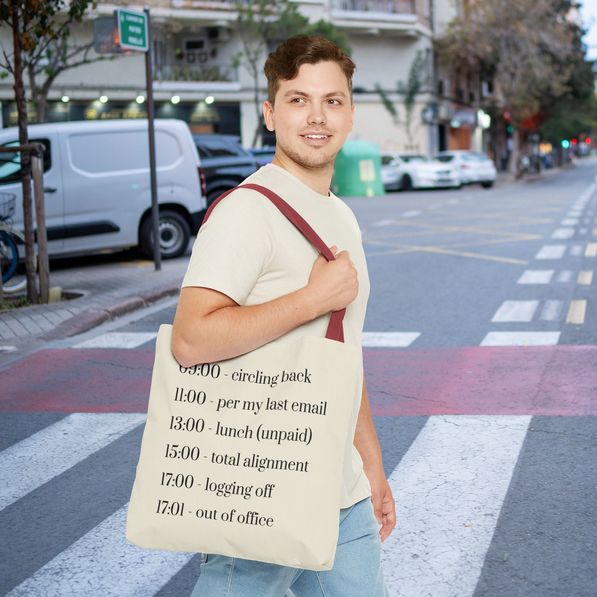 Minimalist Work Schedule Canvas Tote Bag | Sarcastic 17:01 Out of Office Commuter Bag